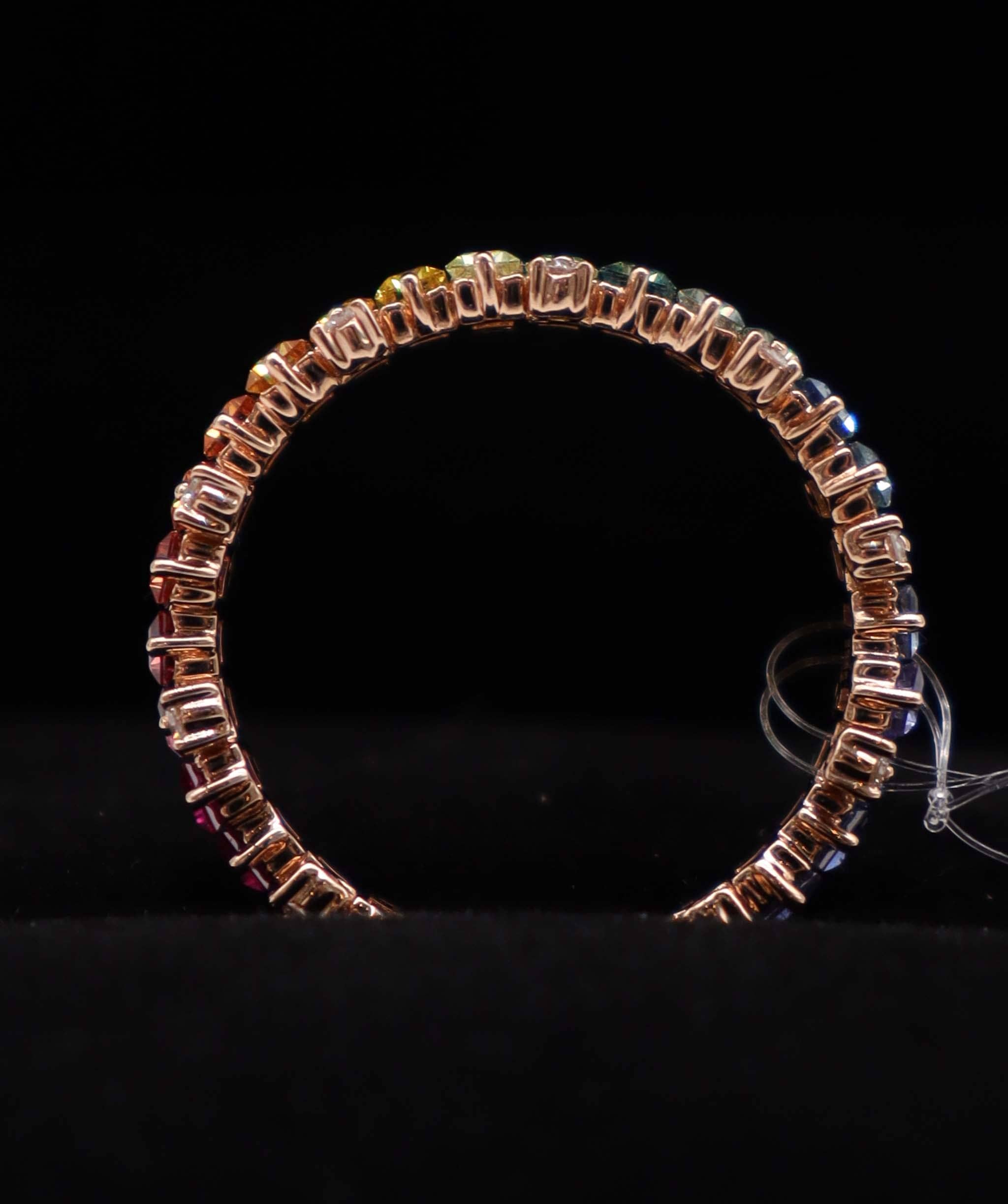 Luxury Promise Rainbow Sapphire Ring 18K Rose Gold Size US 6.5 (30 Sapphires 3.00ct) Diamond Wt: 0.30ct MS8982