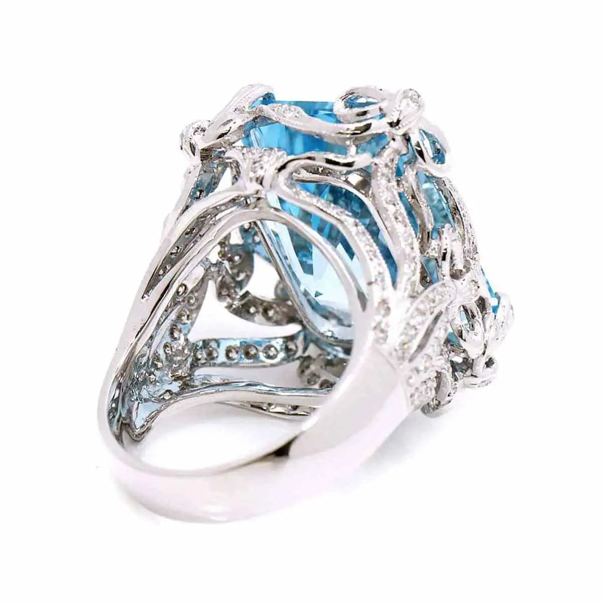 Luxury Promise Ring - Blue Topaz Diamond 18K WG Size6.5-6.75(US)