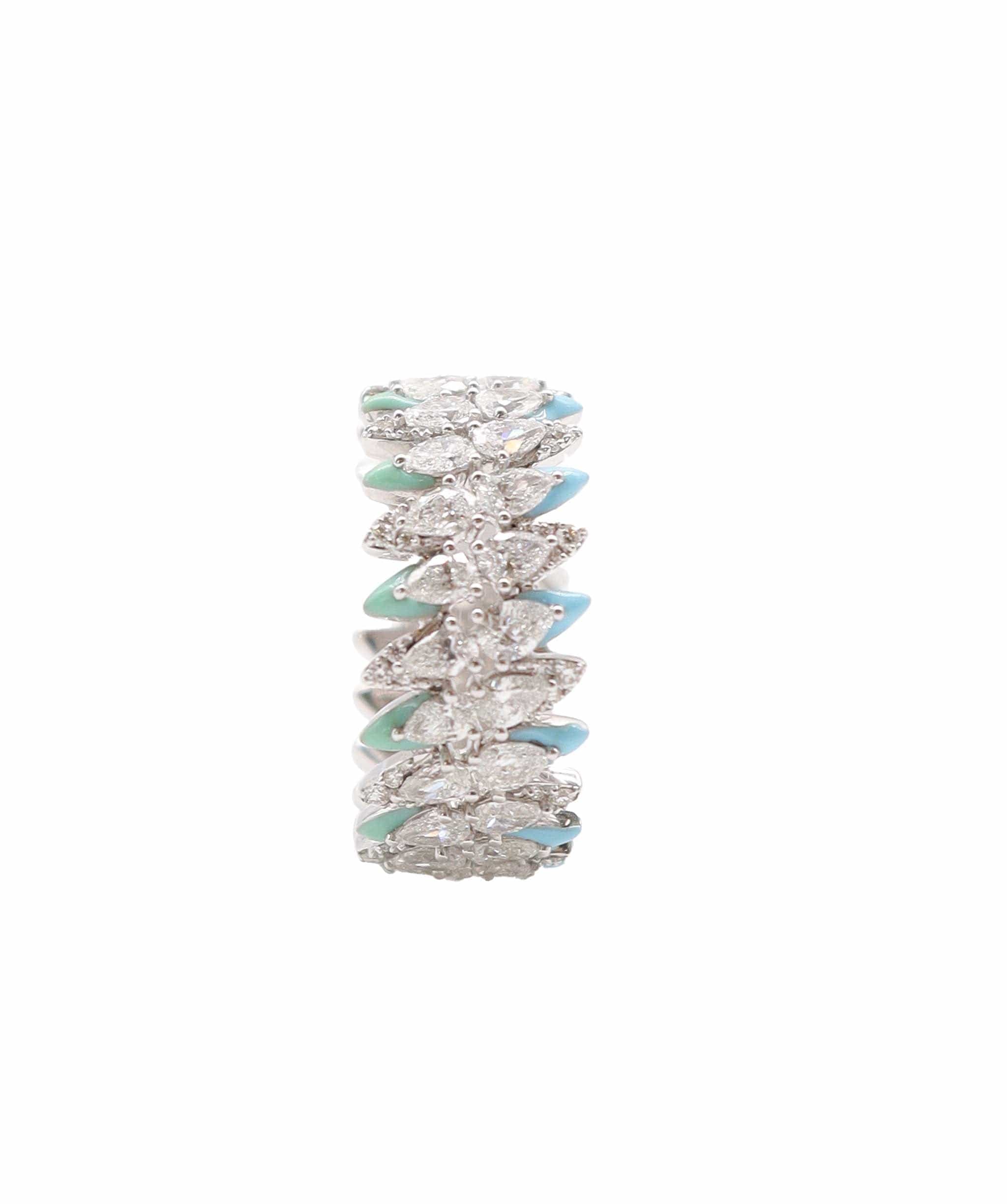 Luxury Promise Ring Mint Green & Twilight Blue EU-53 Gold: 5.004 / Diamond: 2.480  R-R03K ASC6585