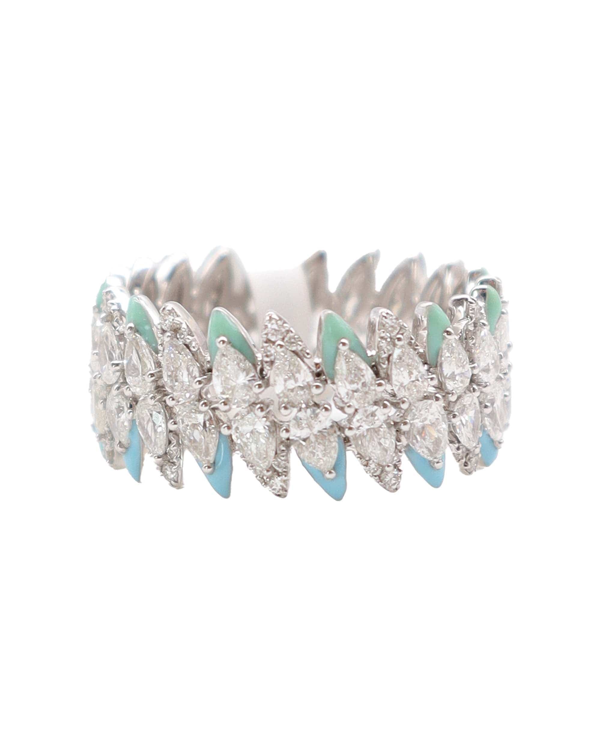 Luxury Promise Ring Mint Green & Twilight Blue EU-53 Gold: 5.004 / Diamond: 2.480  R-R03K ASC6585