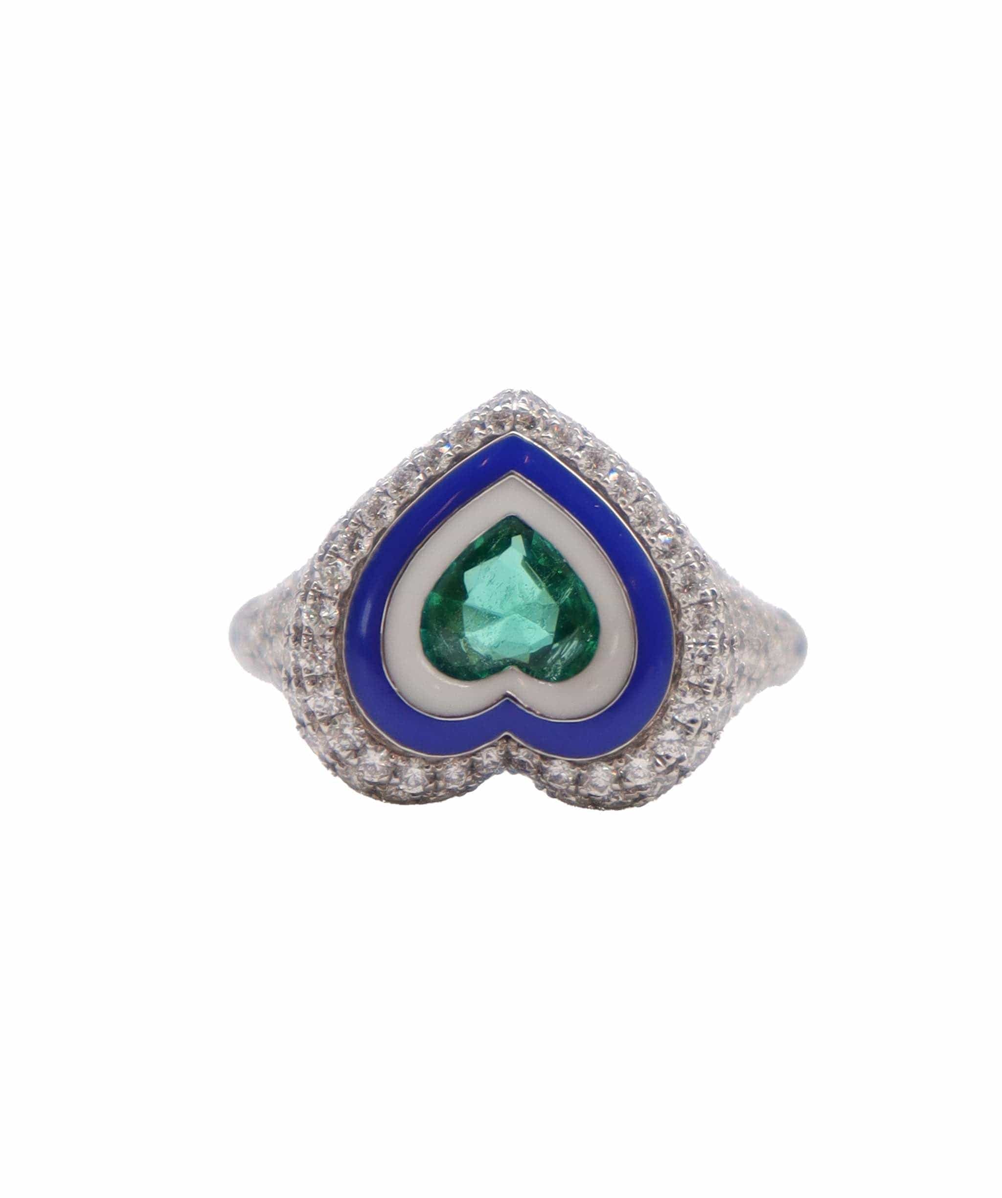 Luxury Promise Ring White & Cobalt Blue Enamel EU-47 Gold: 5.444 / Diamond: 1.240 / CS: 0.690  R-N93K ASC6605