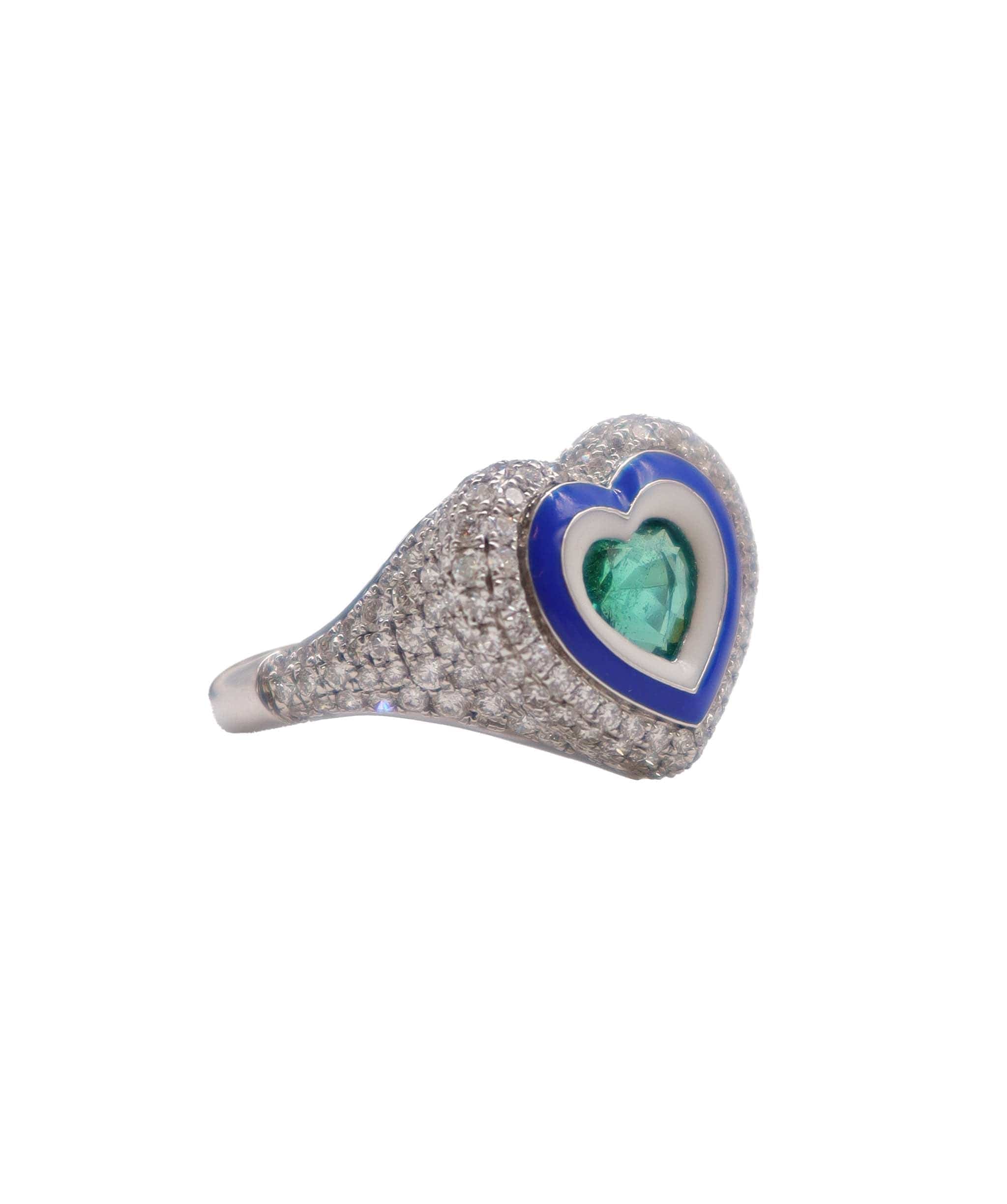 Luxury Promise Ring White & Cobalt Blue Enamel EU-47 Gold: 5.444 / Diamond: 1.240 / CS: 0.690  R-N93K ASC6605