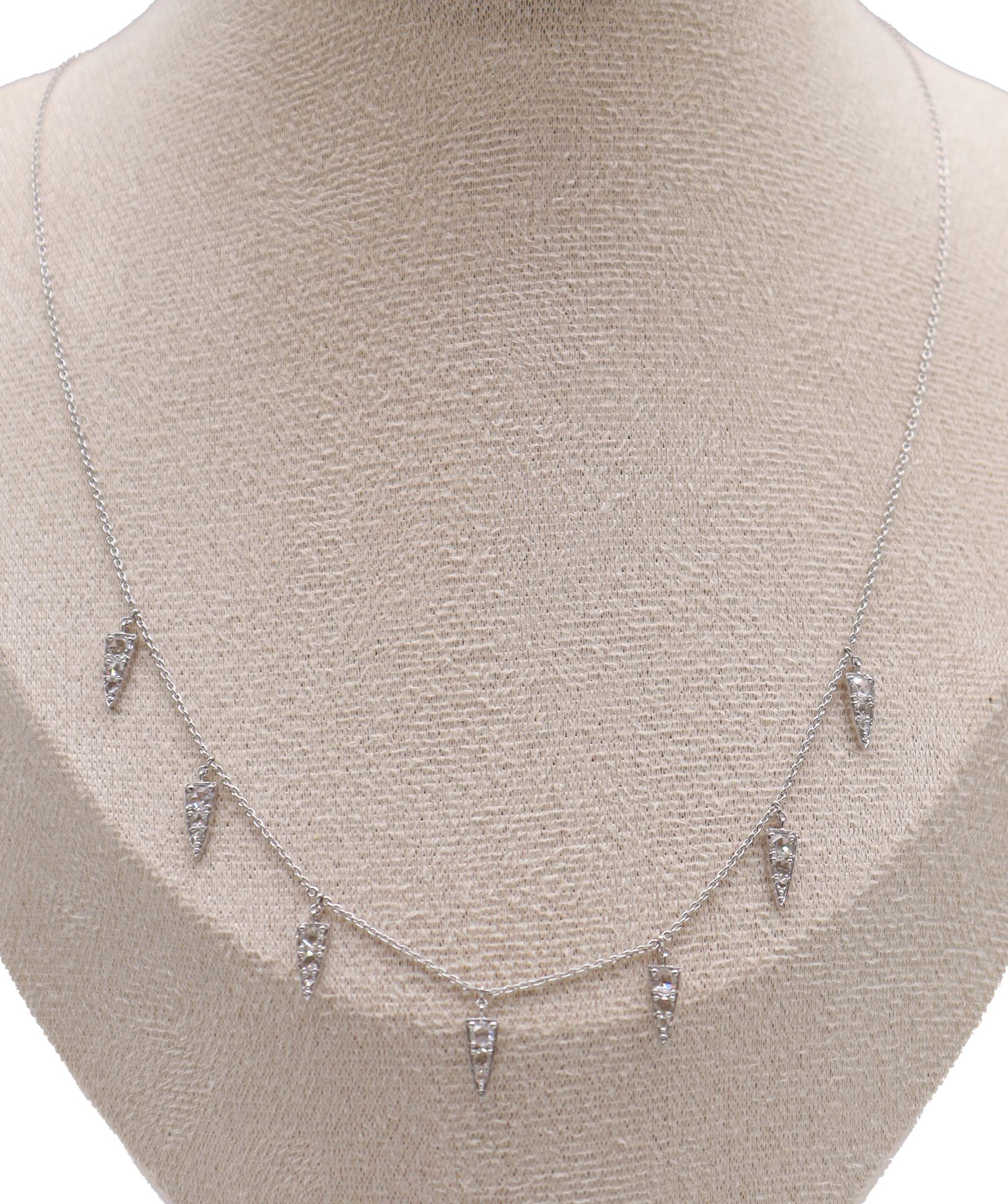 Luxury Promise Rose Cut Diamond Necklace White Gold C8474