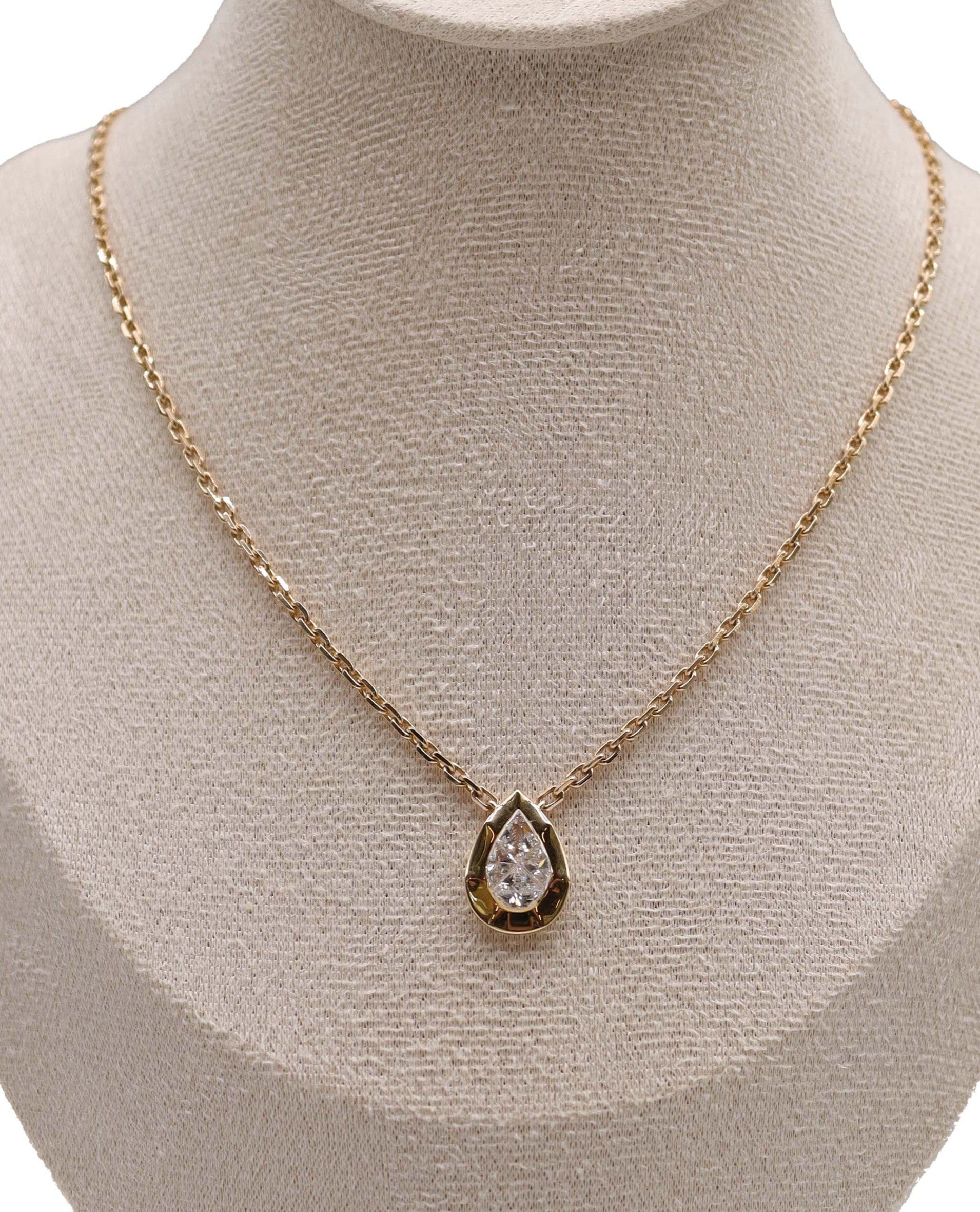 Luxury Promise Rose Cut Diamond Pear Shape Pendant Necklace Yellow Gold C11713
