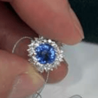 Luxury Promise Round Blue Sapphire Ring with Diamond Halo in PT900 / 6.3g, S1.77ct, D0.60ct 054735 JJC0249