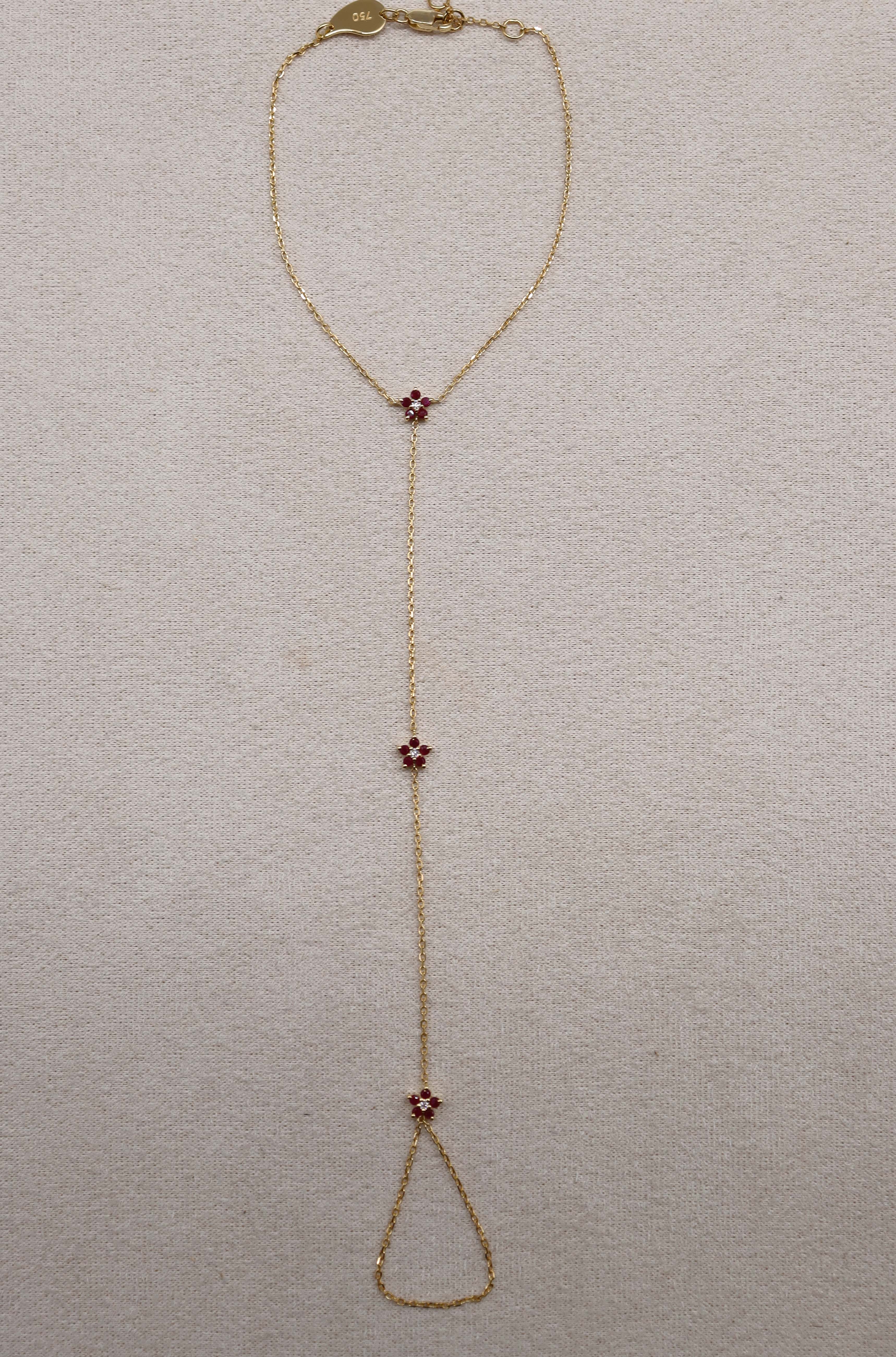 Luxury Promise Ruby Flower Hand Chain ASC6887
