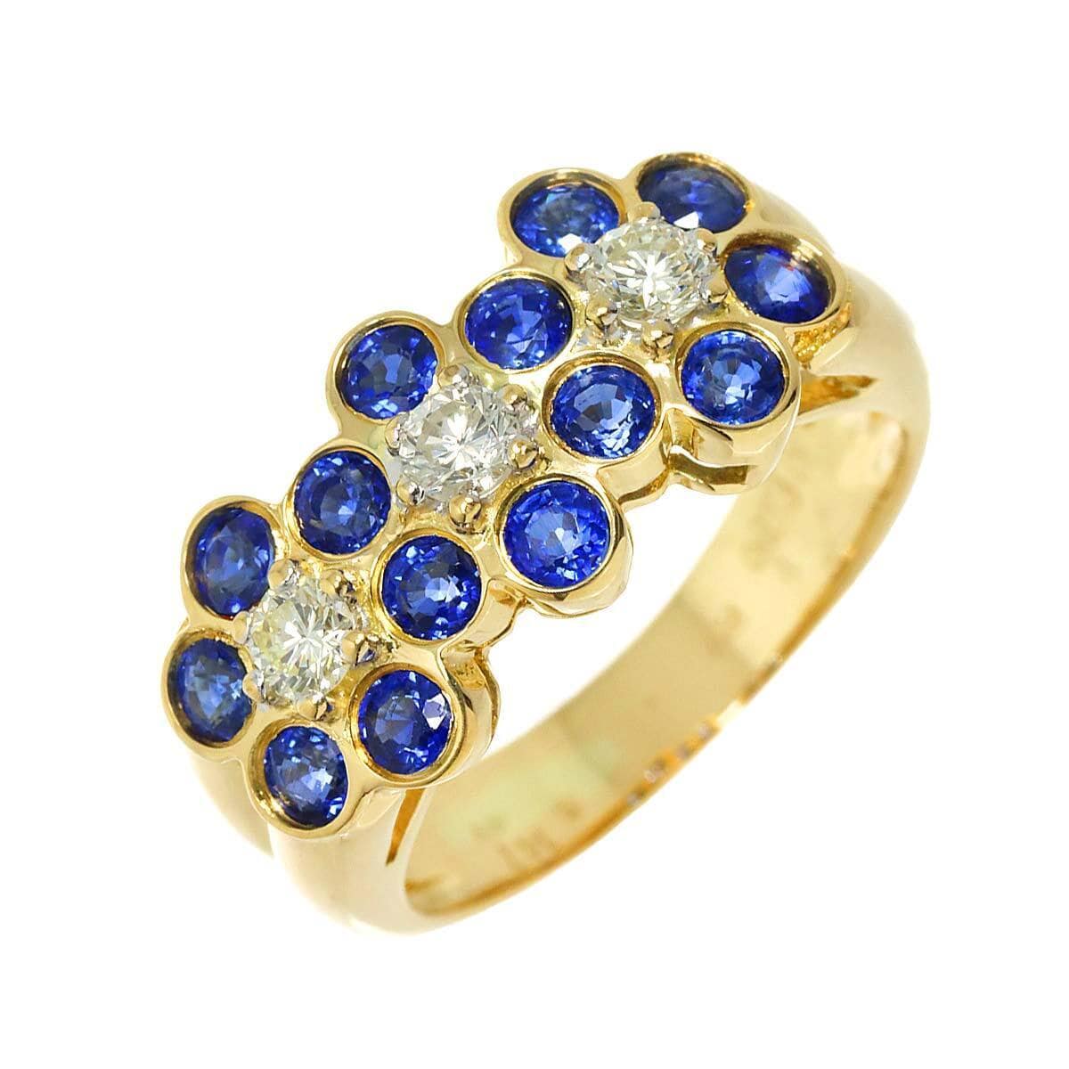 Luxury Promise Sapphire 1.47ct Diamond 0.30ct Ring 18K Yellow Gold 750 5.75-6(US) 90224950