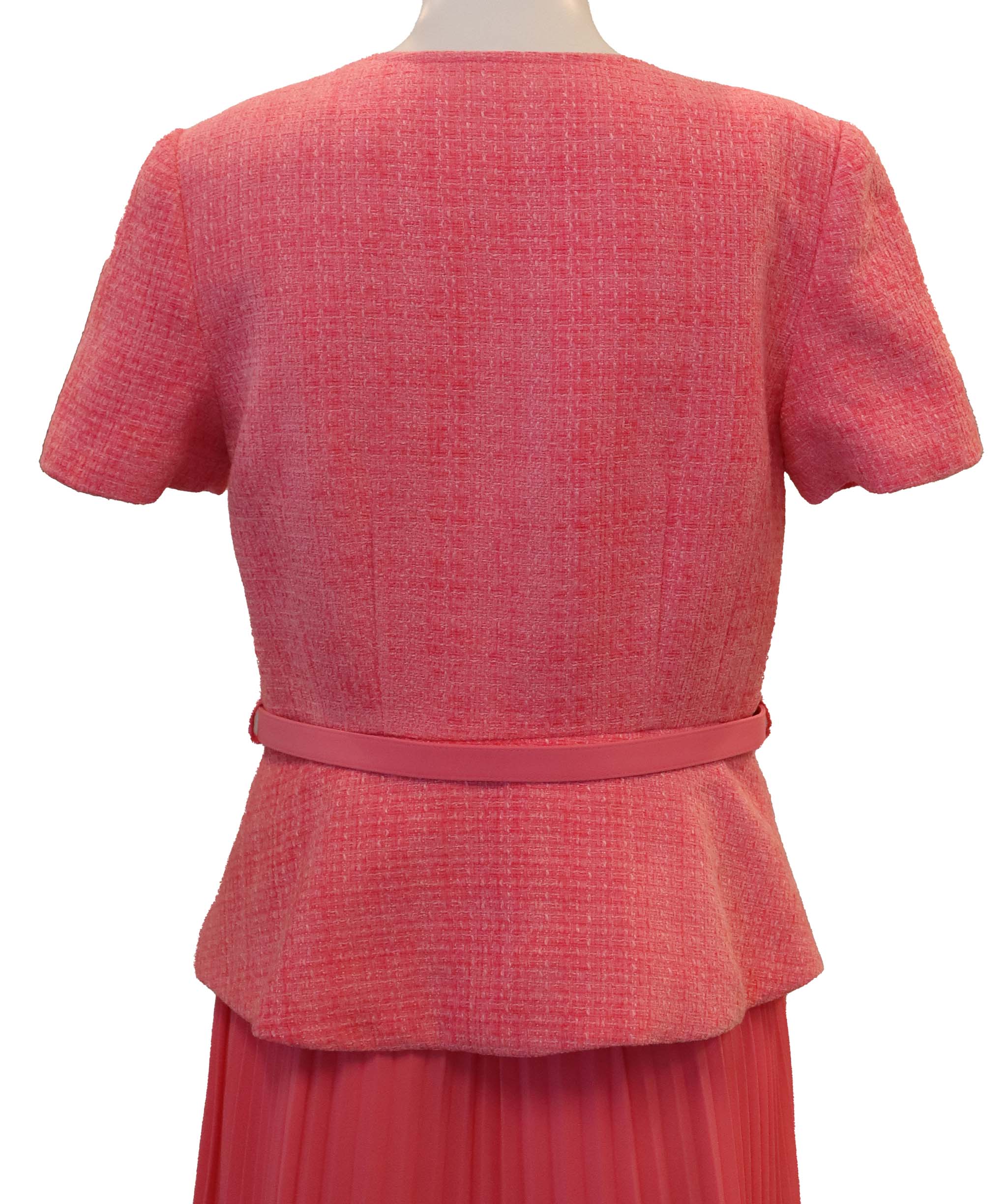 Luxury Promise Self-Portrait Pink in Boucle & Chiffon Midi Dress size 12 UK DXBCS0746