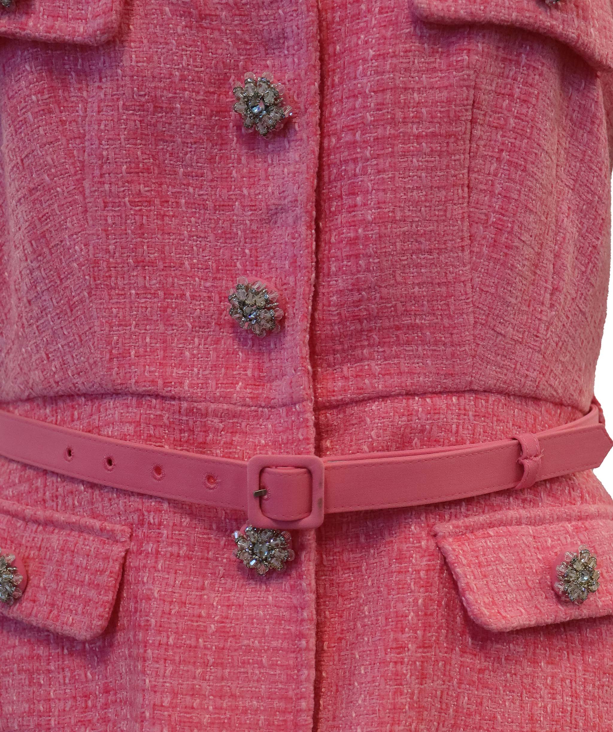 Luxury Promise Self-Portrait Pink in Boucle & Chiffon Midi Dress size 12 UK DXBCS0746