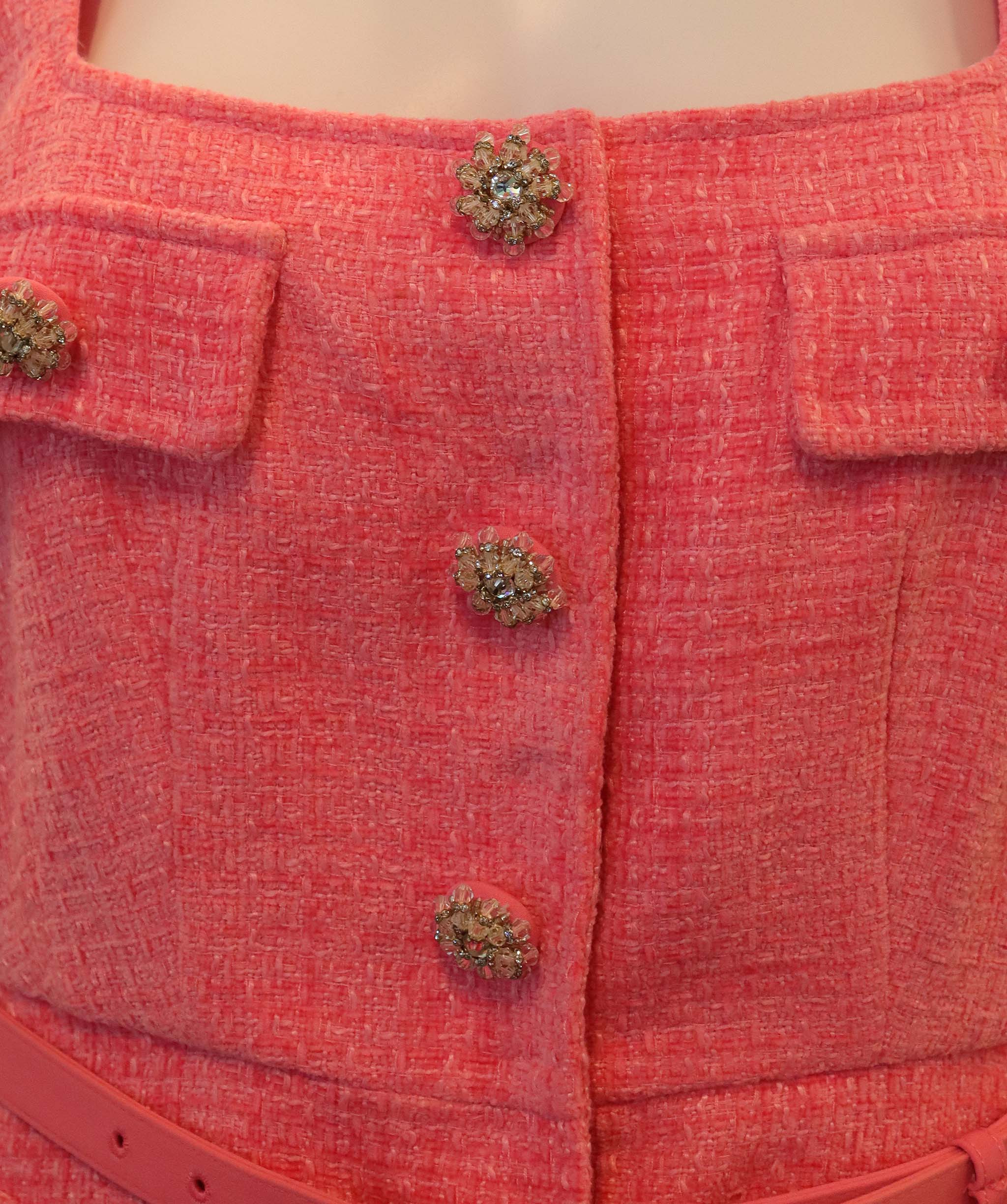 Luxury Promise Self-Portrait Pink in Boucle & Chiffon Midi Dress size 12 UK DXBCS0746