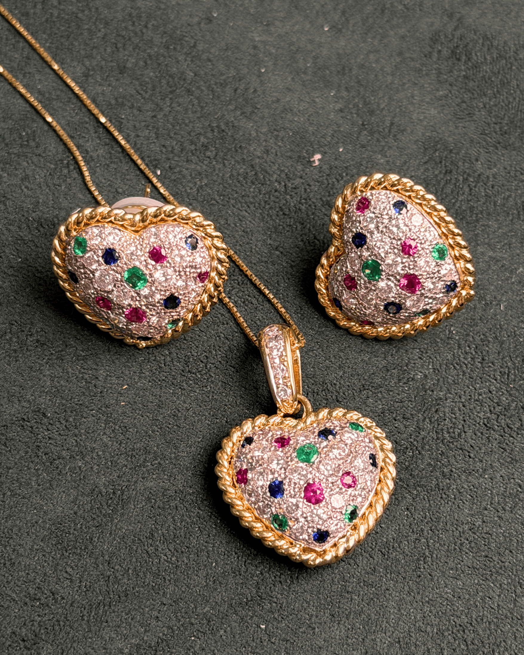 Luxury Promise Set Multi Stone Pave Diamond Earrings and Necklace in 18K / 21.5g, Ml E0.18*3, S0.22ct*3 050909 JJC0241