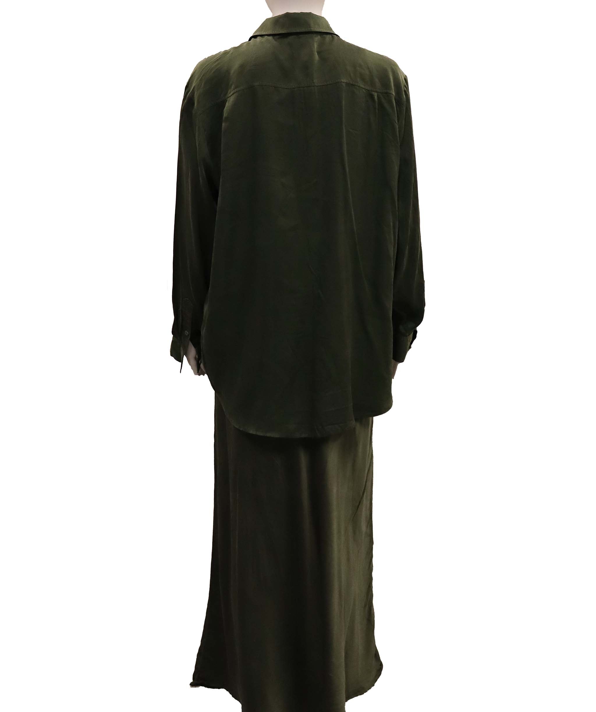 Luxury Promise Silk Laundry Moss Green Skirt & Long-Sleeve Ensemble in small size DXBCS0740