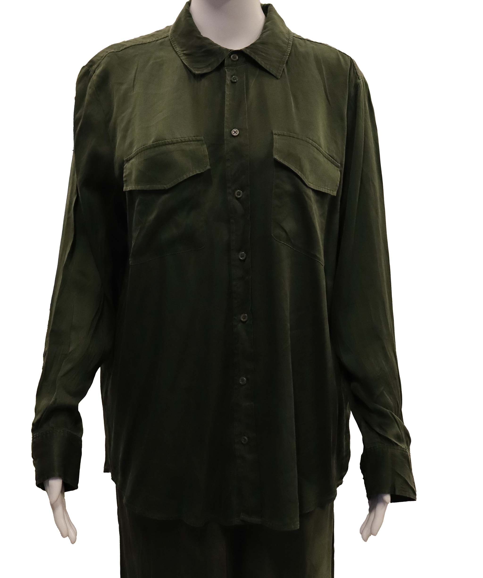 Luxury Promise Silk Laundry Moss Green Skirt & Long-Sleeve Ensemble in small size DXBCS0740