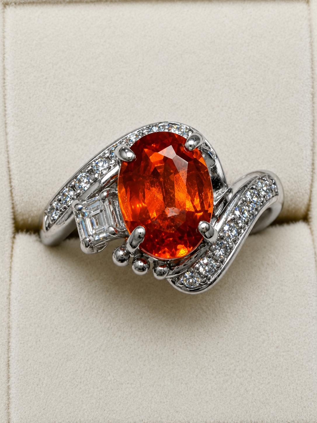 Luxury Promise Spessartite Garnet Diamond Ring in Pt900 / GA1.68ct / d0.288ct 9137 JJC0770