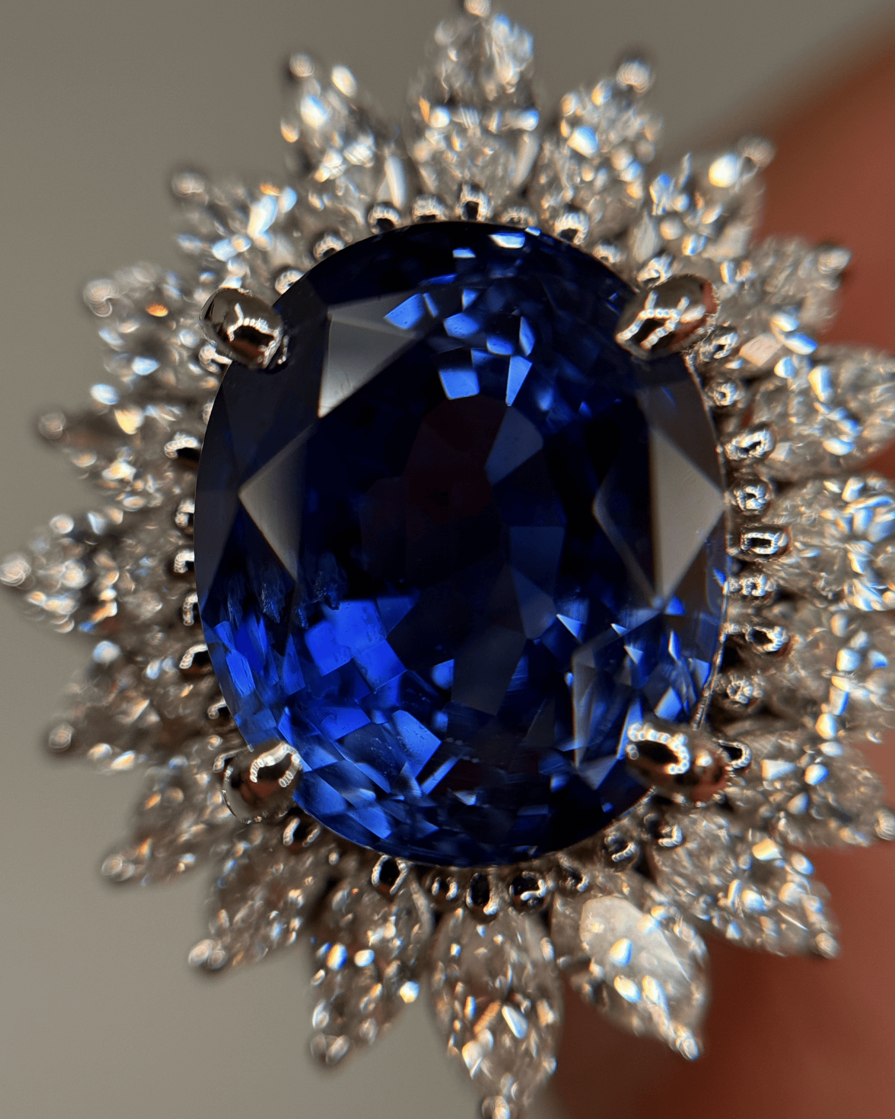 Luxury Promise Sri Lanka Sapphire Marquise Surburst Ring in PT900, 11.34ct, D2.4ct 051775 JJC0190