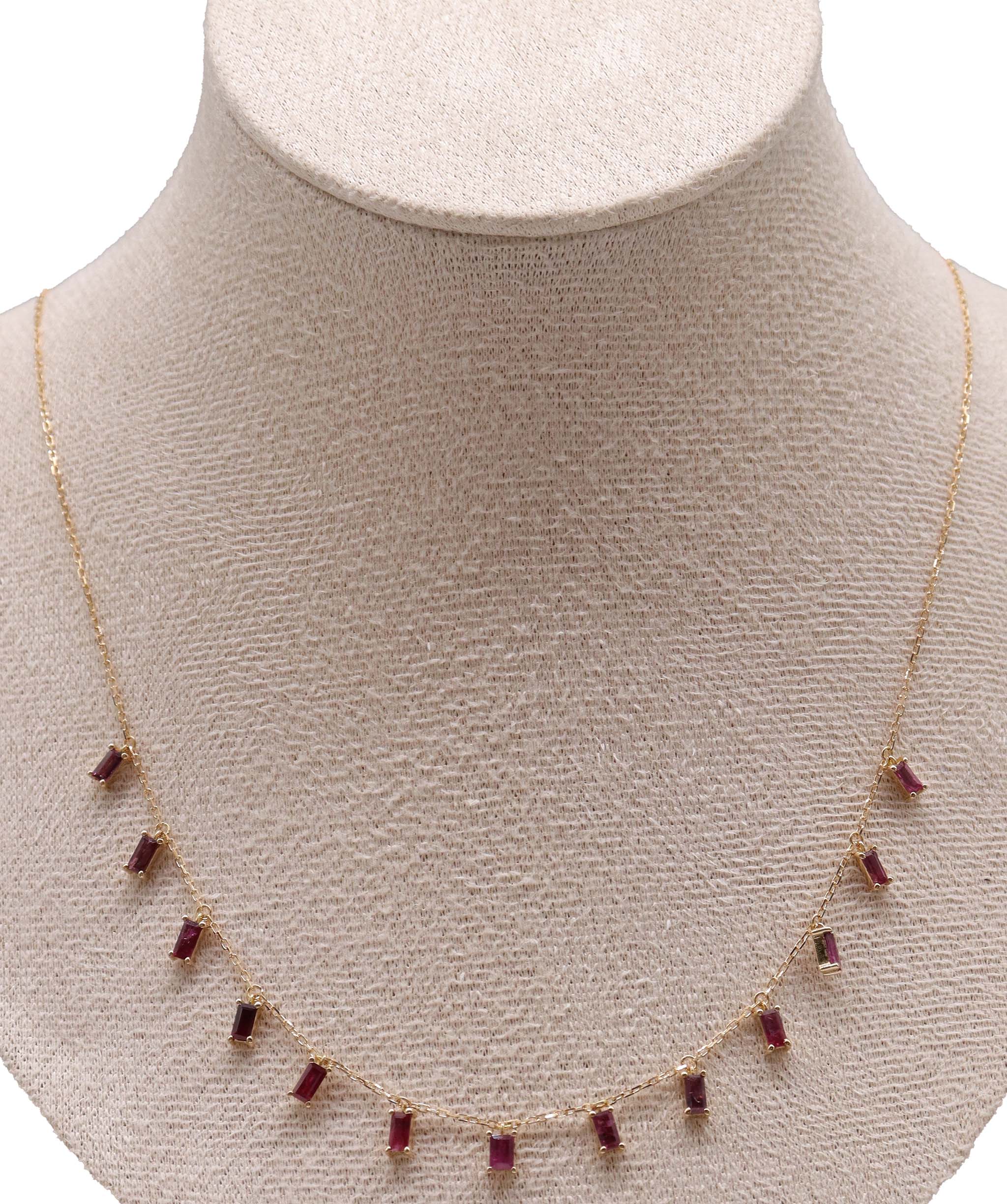 Luxury Promise The ruby flame 2.21ct Ruby Baguette Drop YG Necklace DXBS5624