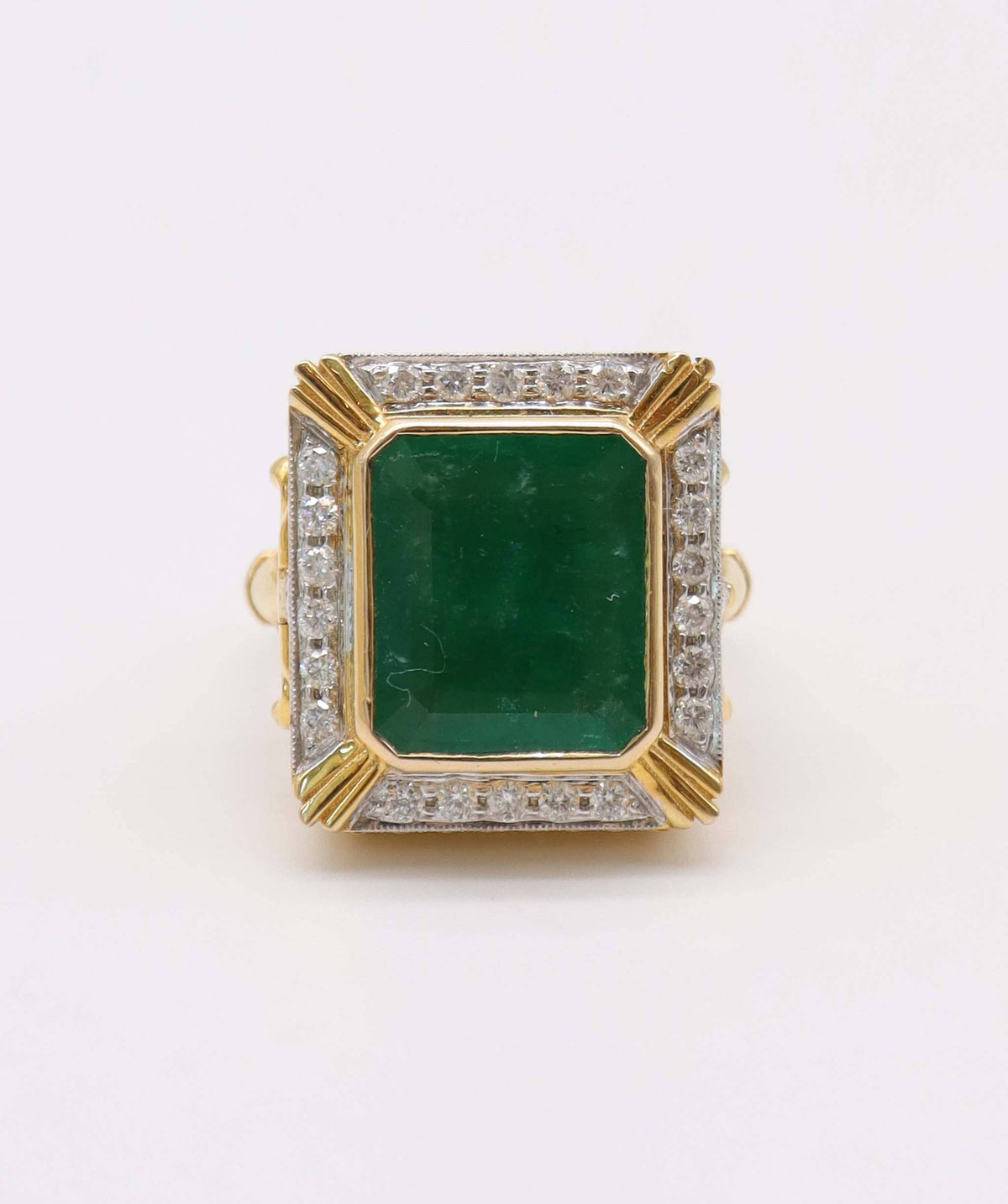 Luxury Promise Top Q rectangle Emerald and Diamond Ring 18K AVNC012