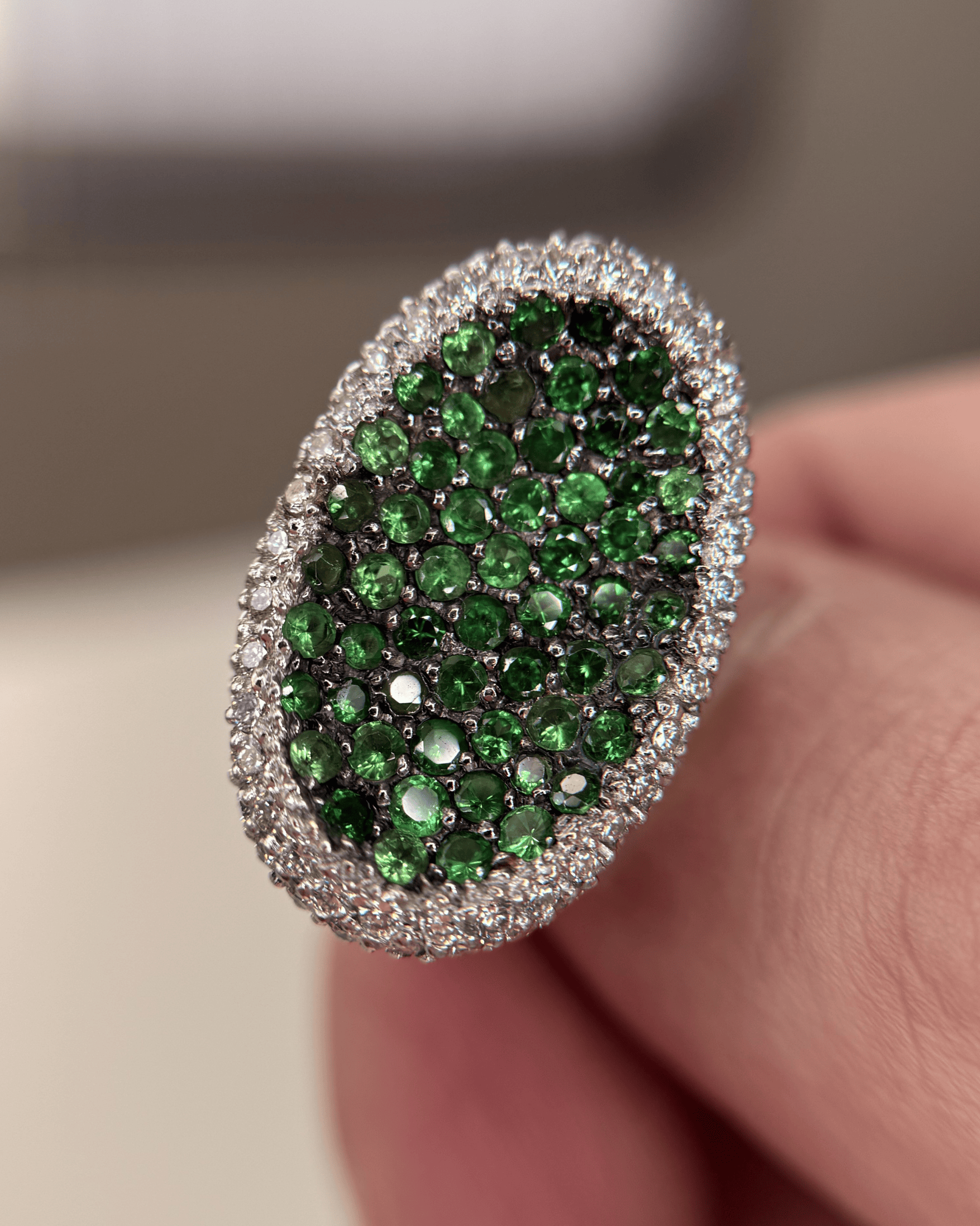 Luxury Promise Tsavorite Garnet Pave Statement Ring in 18K, 1.62ct, D2.39ct 053523 JJC0188