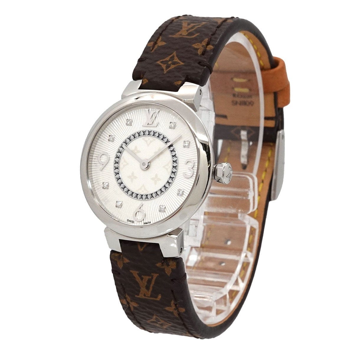 LUXURY PROMISE LOUIS VUITTON Tambour Slim Q12MG Silver Dial 8P Diamond Ladies Watch 90331880