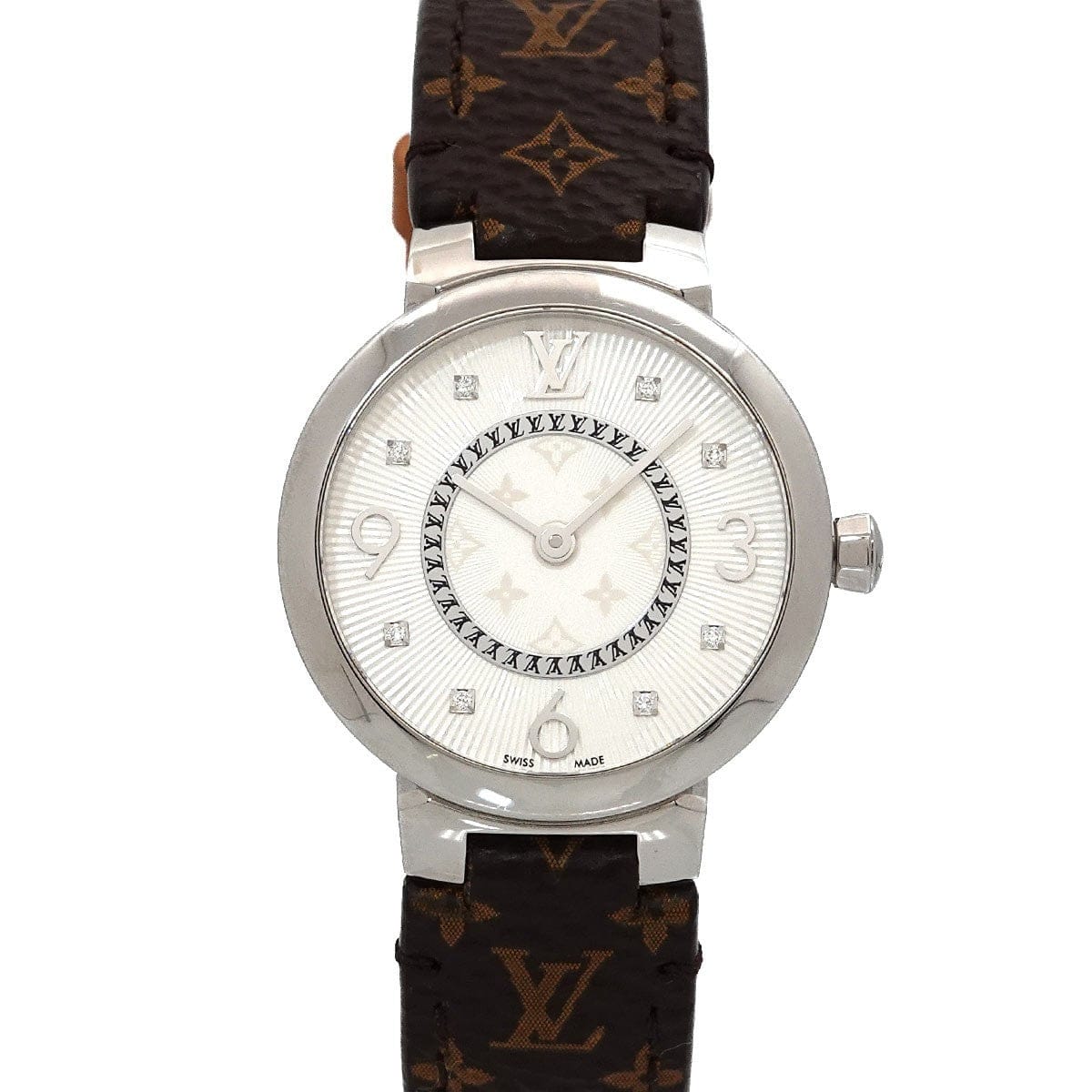 LUXURY PROMISE LOUIS VUITTON Tambour Slim Q12MG Silver Dial 8P Diamond Ladies Watch 90331880
