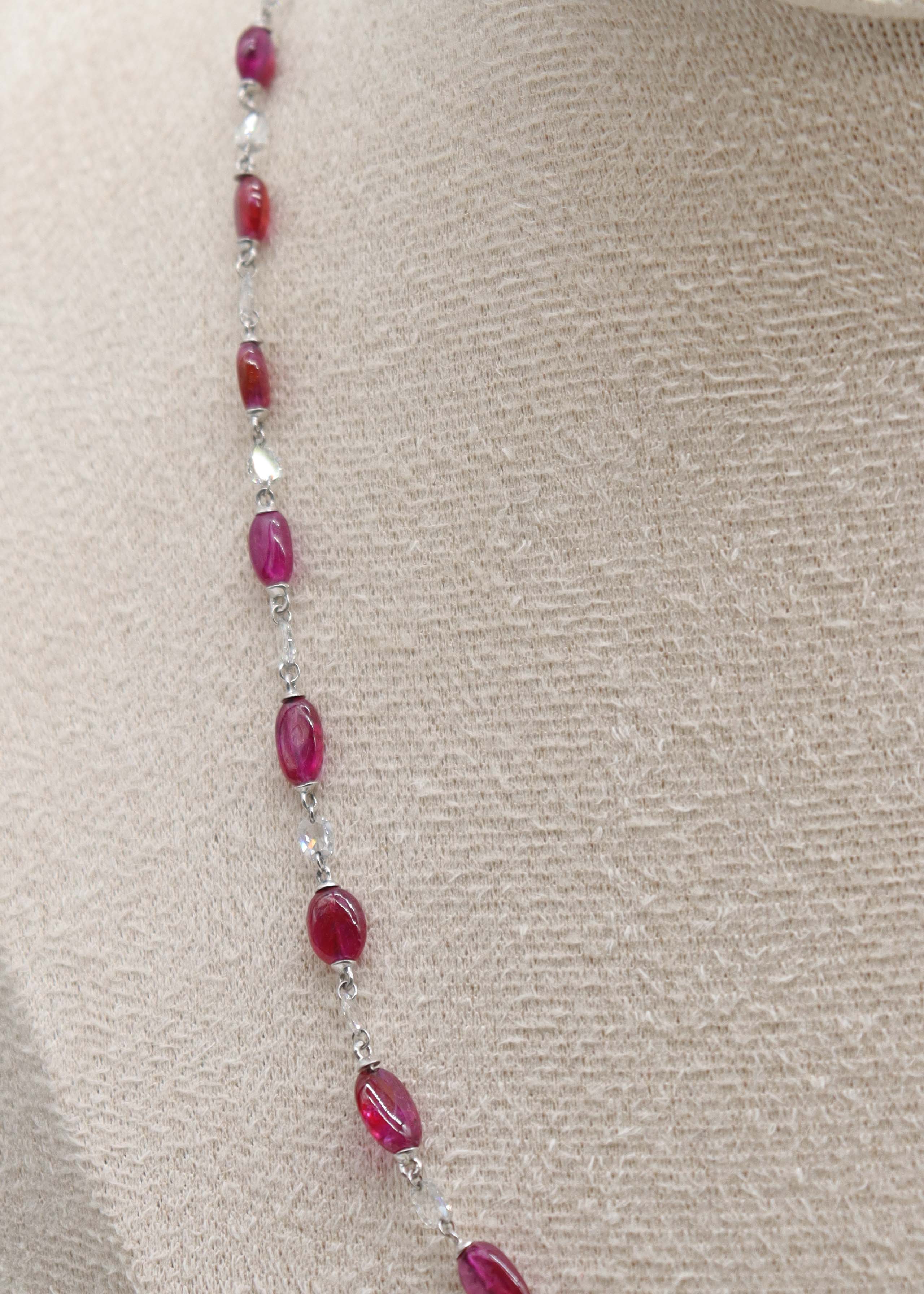 Luxury Promise White Mix shape Rosecut RUBY LONG BEADS(MOZ)TW:20.53CT GOLD:2.67G  C7038