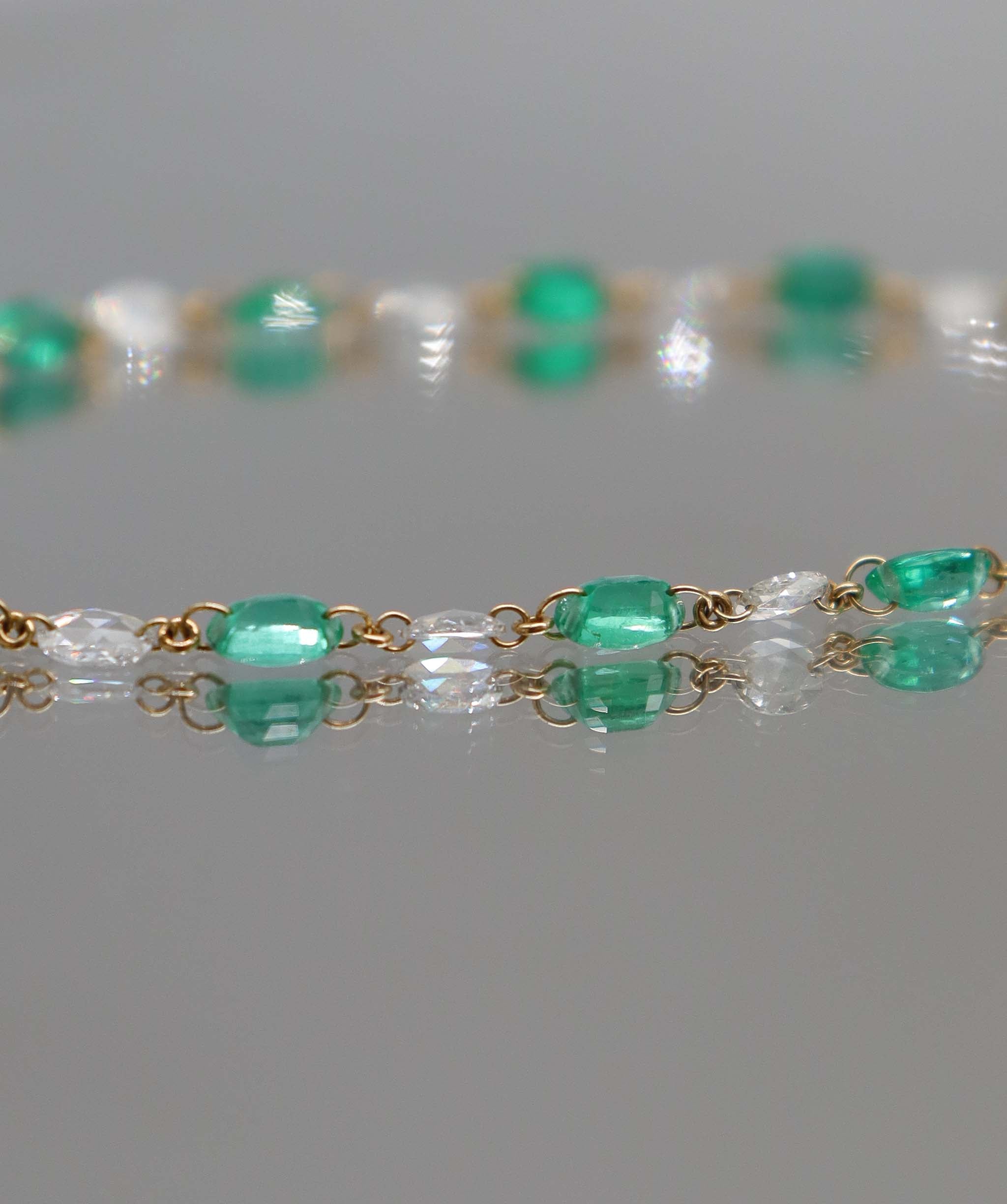 LUXURY PROMISE WHITE OVAL ROSECUTEMERALD OVAL FSS BRACELET TW:3.87CT GOLD:1.07G B2614