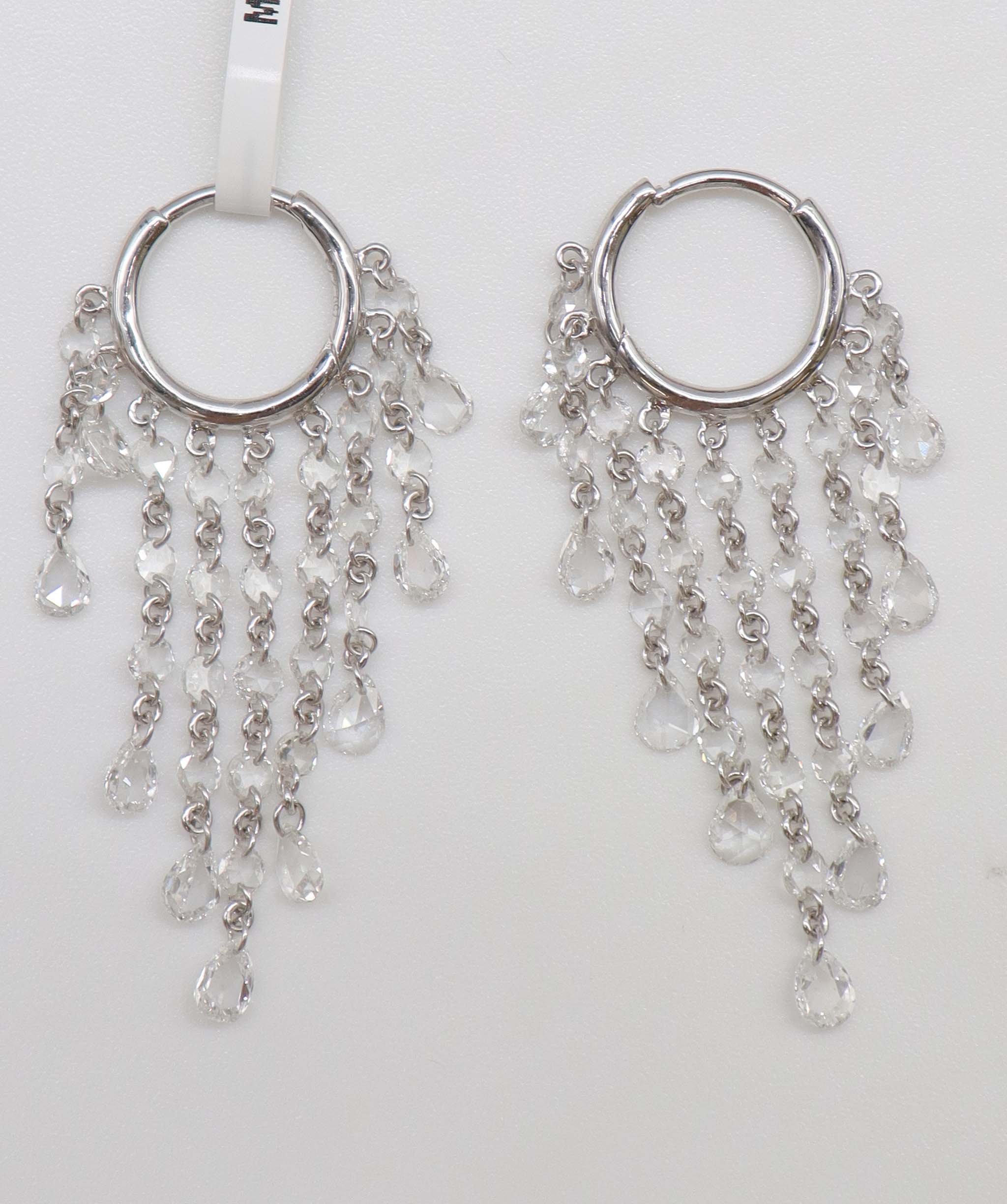 LUXURY PROMISE WHITE PEAR ROSECUT EARRINGS TW:2.73CT GOLD:2.25G E7869