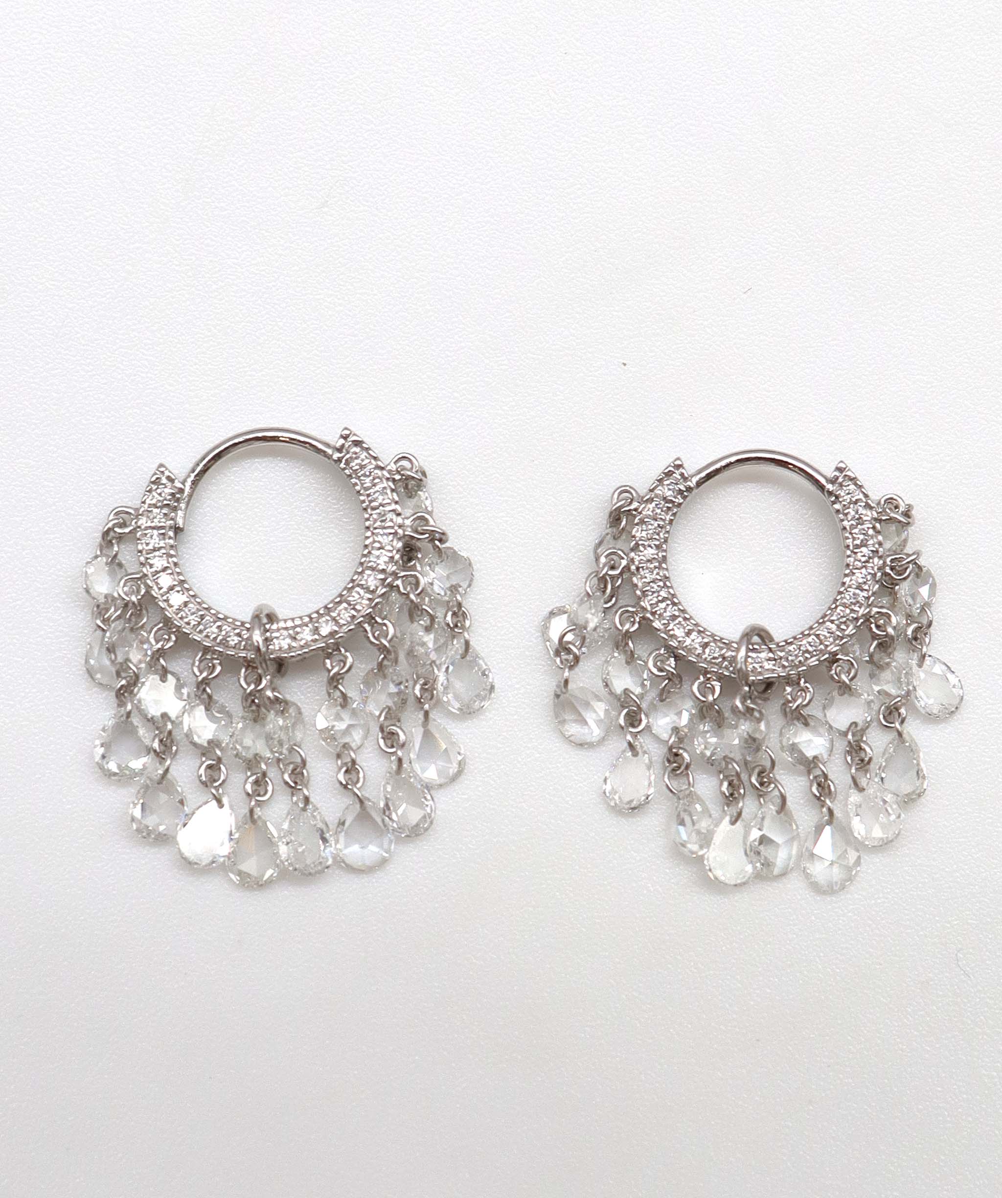 LUXURY PROMISE WHITE PEAR ROSECUT EARRINGS TW:2.95CT GOLD:2.48G E7881