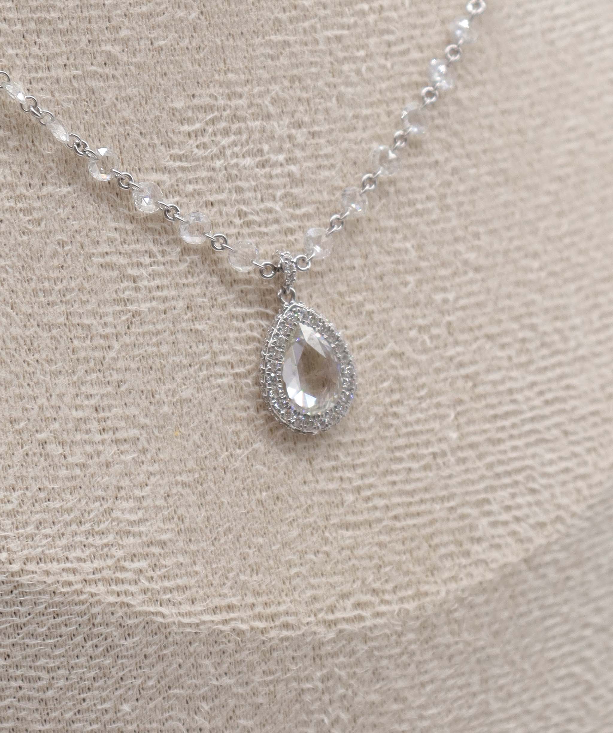 LUXURY PROMISE WHITE PEAR ROSECUT NECKLACE TW: 5.16CT GOLD:3.20G C12338
