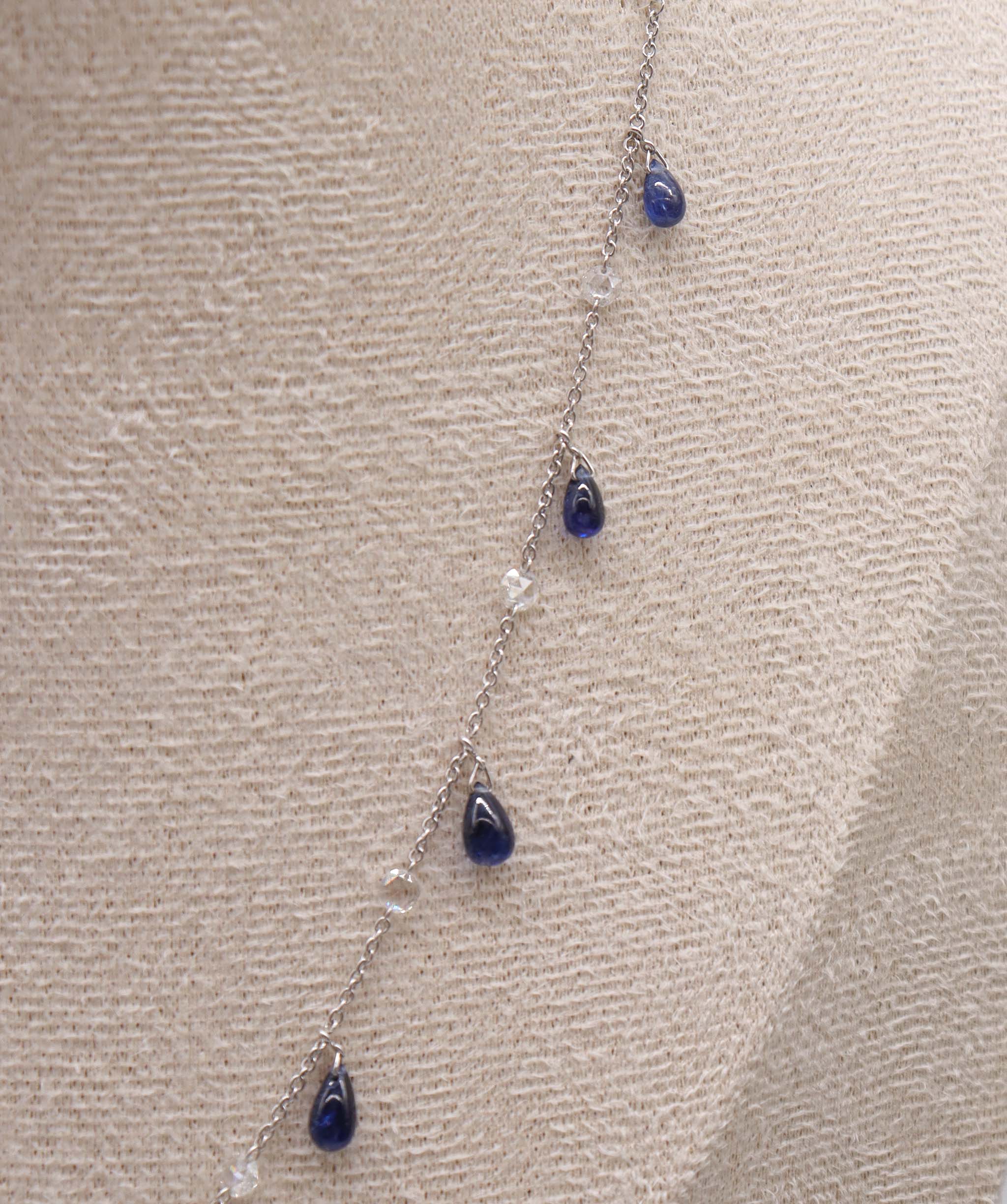 LUXURY PROMISE WHITE ROSECUT BLUE SAPPHIRE BRIO NECKLACE TW:8.76CT GOLD:2.46G C6980