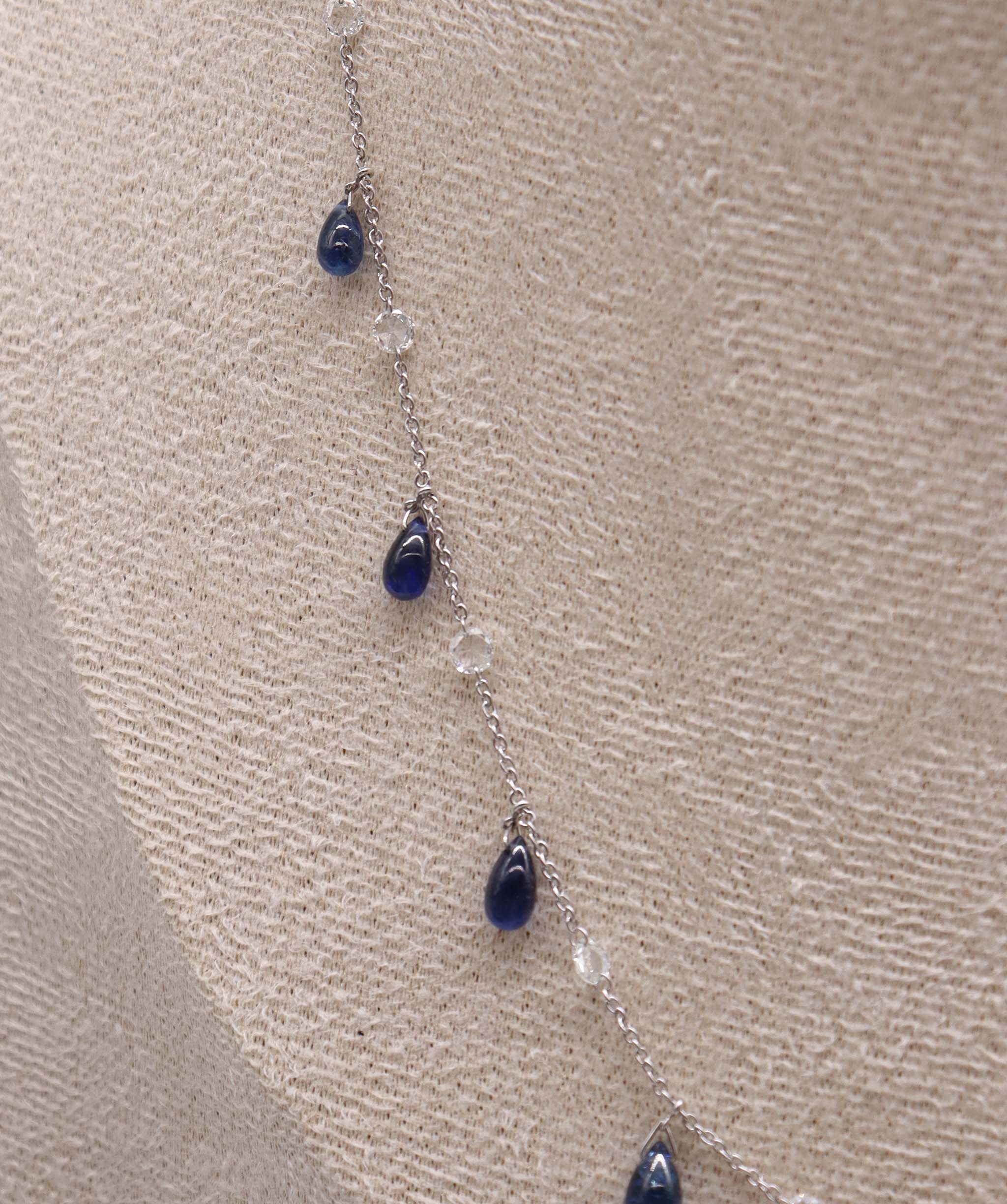 LUXURY PROMISE WHITE ROSECUT BLUE SAPPHIRE BRIO NECKLACE TW:8.76CT GOLD:2.46G C6980