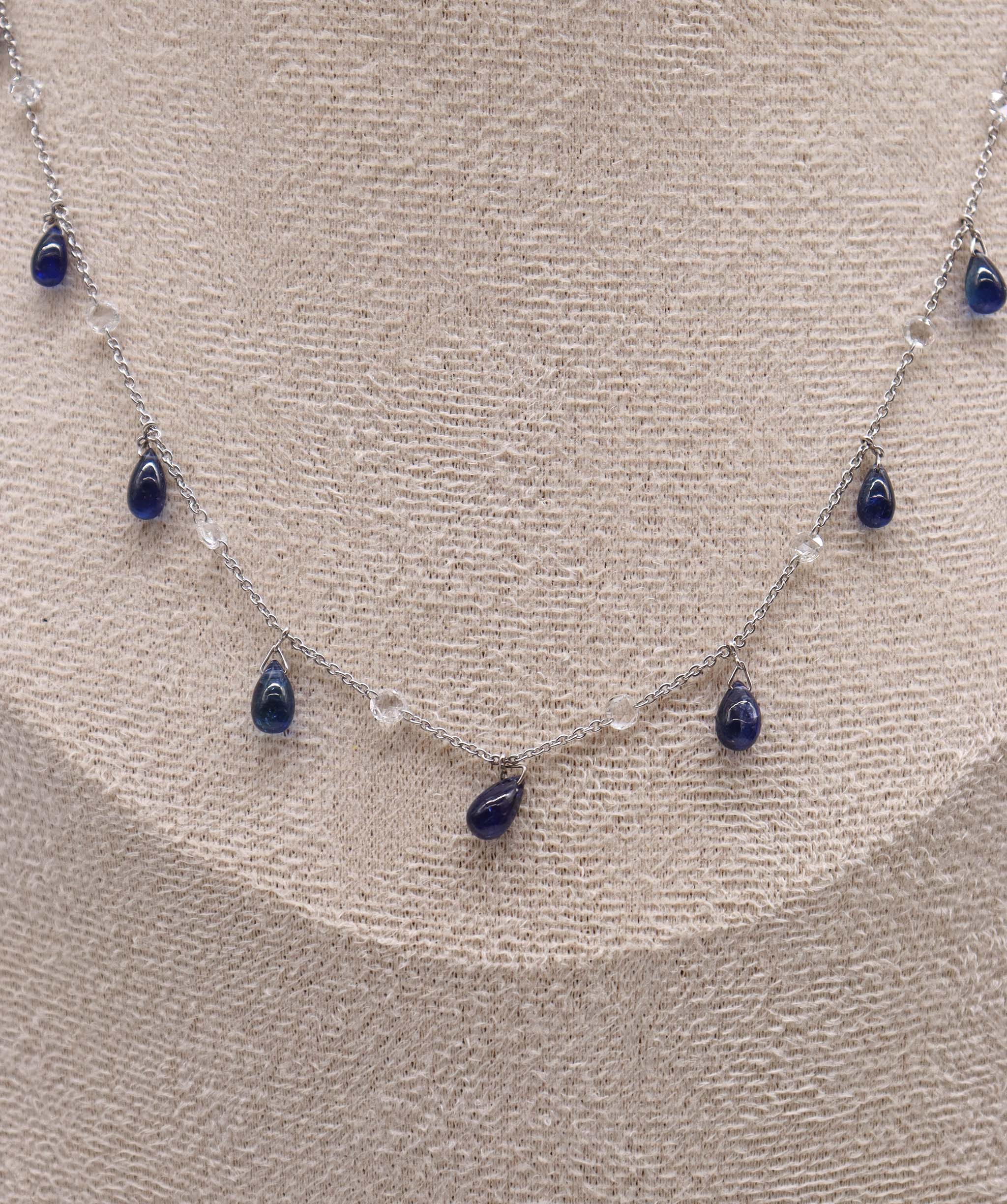 LUXURY PROMISE WHITE ROSECUT BLUE SAPPHIRE BRIO NECKLACE TW:8.76CT GOLD:2.46G C6980