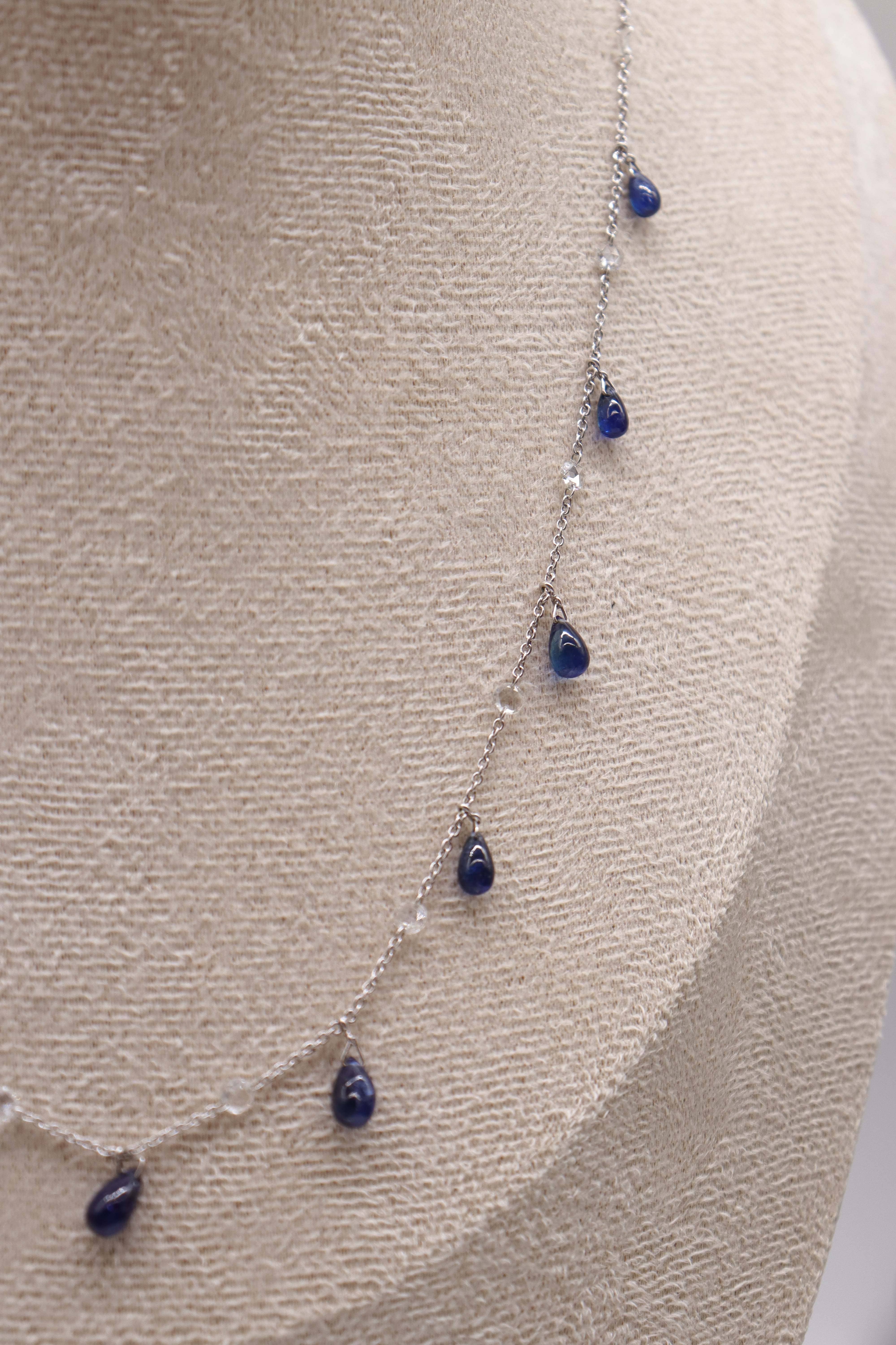LUXURY PROMISE WHITE ROSECUT BLUE SAPPHIRE BRIO NECKLACE TW:8.76CT GOLD:2.46G C6980