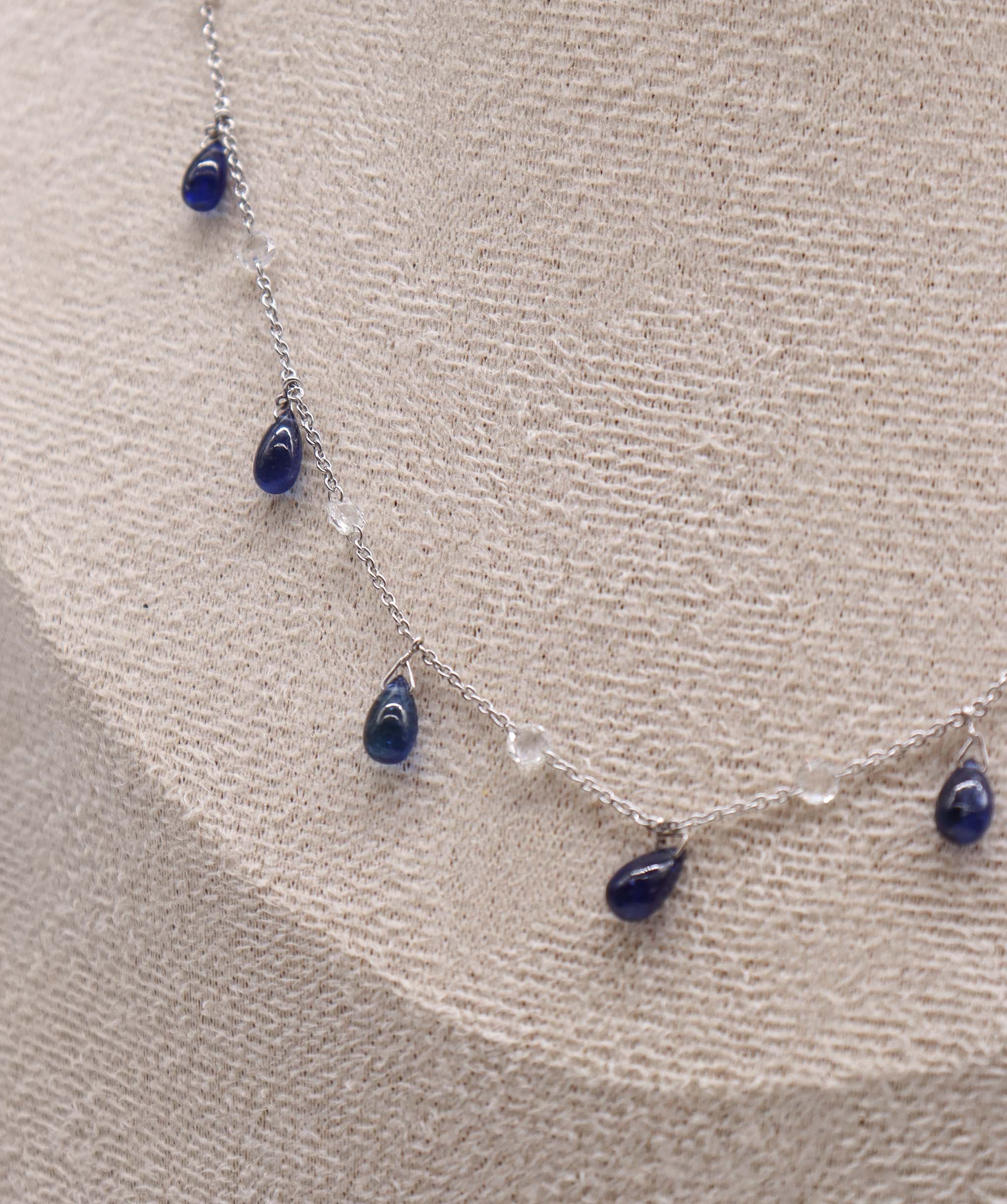 LUXURY PROMISE WHITE ROSECUT BLUE SAPPHIRE BRIO NECKLACE TW:8.76CT GOLD:2.46G C6980