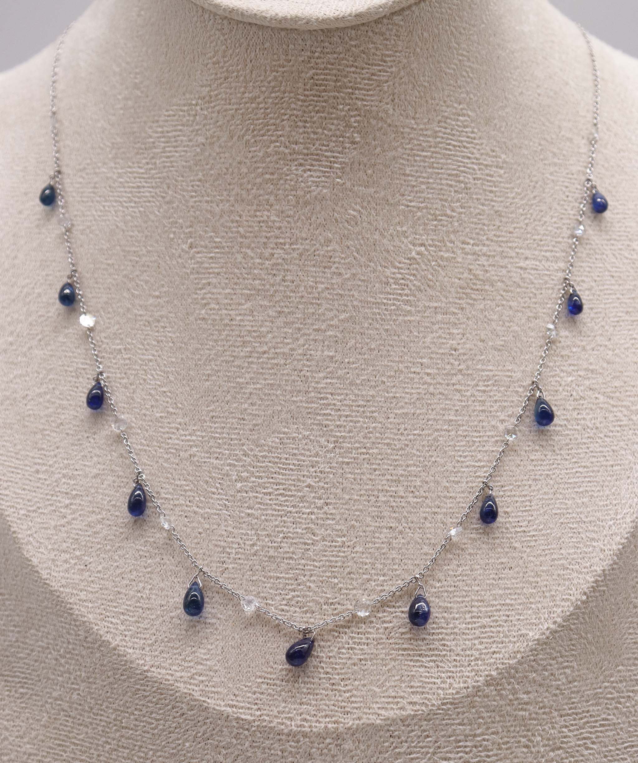 LUXURY PROMISE WHITE ROSECUT BLUE SAPPHIRE BRIO NECKLACE TW:8.76CT GOLD:2.46G C6980