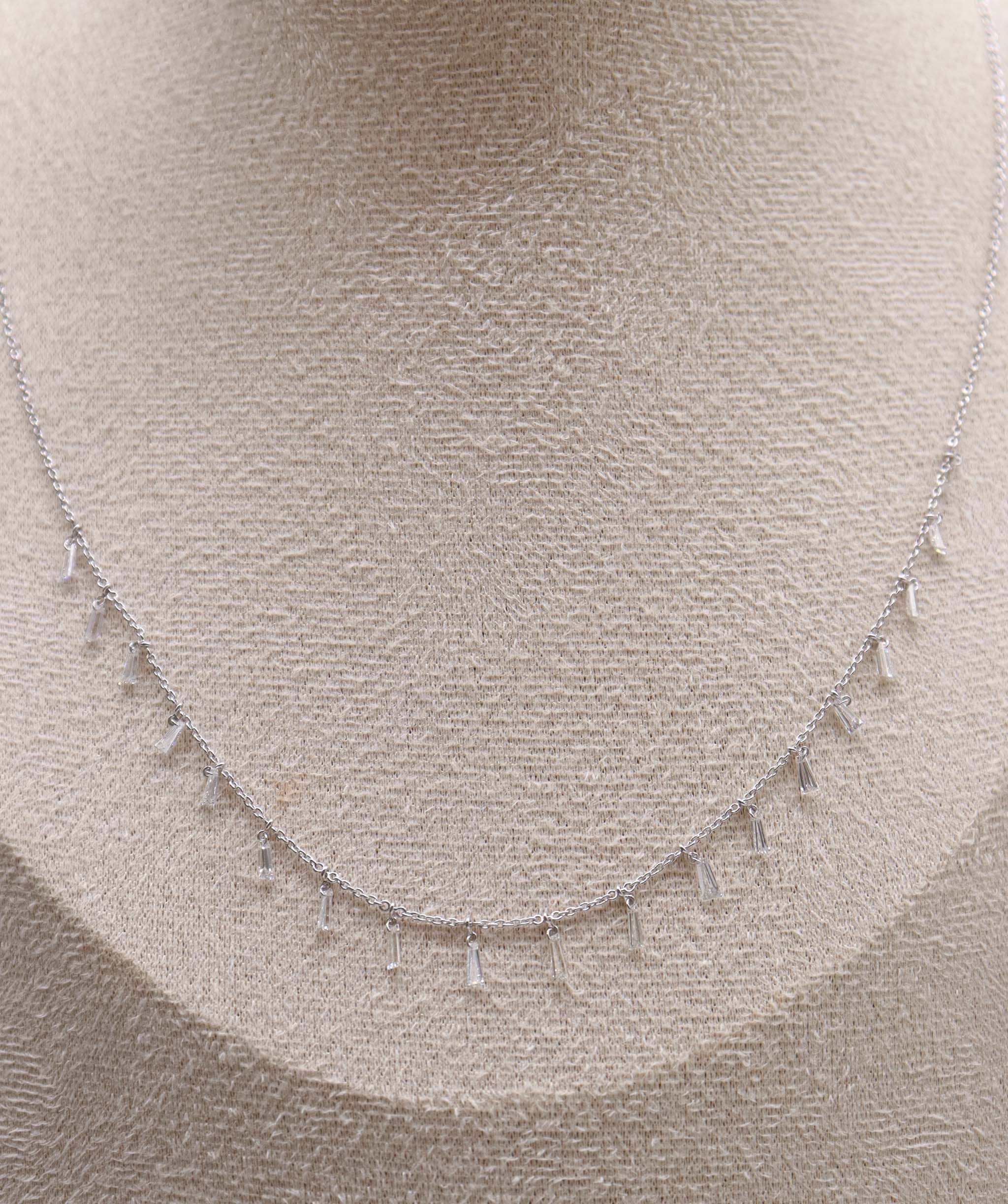 LUXURY PROMISE WHITE TAPPER BAGGUETTE NECKLACE TW:1.65CT GOLD:2.65G C12328