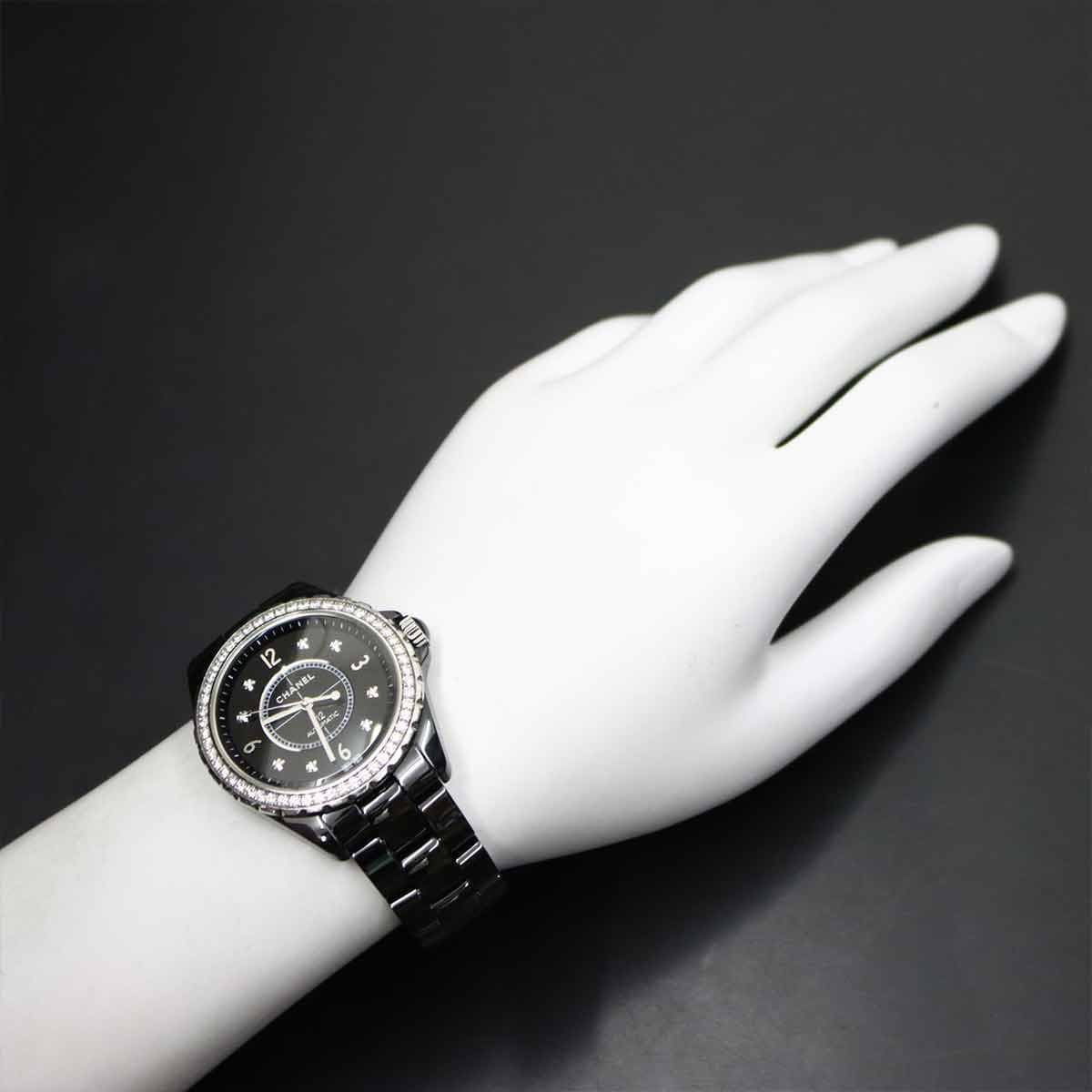 LUXURY PROMISE CHANEL J12 Bezel 8P Diamond Automatic Black Dial Mens H3109 Watch 90295706
