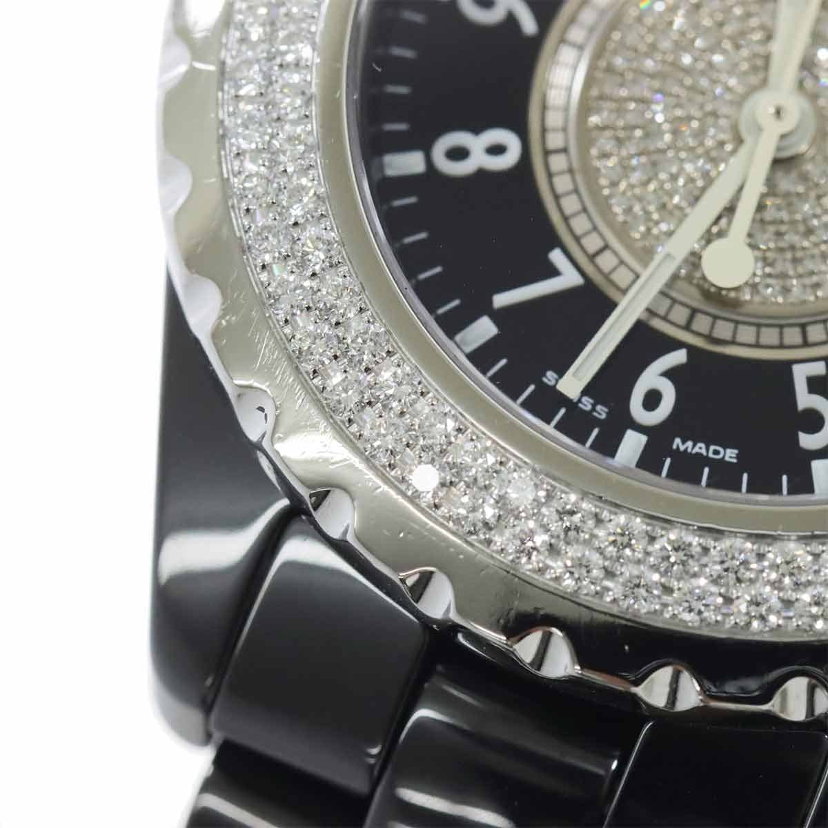 LUXURY PROMISE CHANEL J12 H1708 Diamond Bezel Black Ceramic Quartz 33mm Ladies 90302971