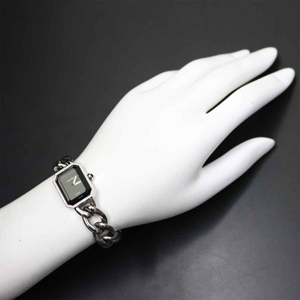 LUXURY PROMISE CHANEL Premiere Size L H0495 Diamond bezel Quartz Black Dial Ladies 90315929