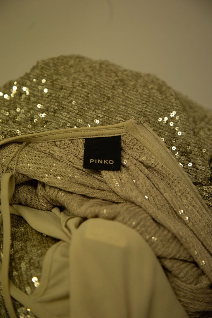 LUXURY PROMISE Pinko S/S Flared Sleeve Sequin Jumpsuit Gold 8