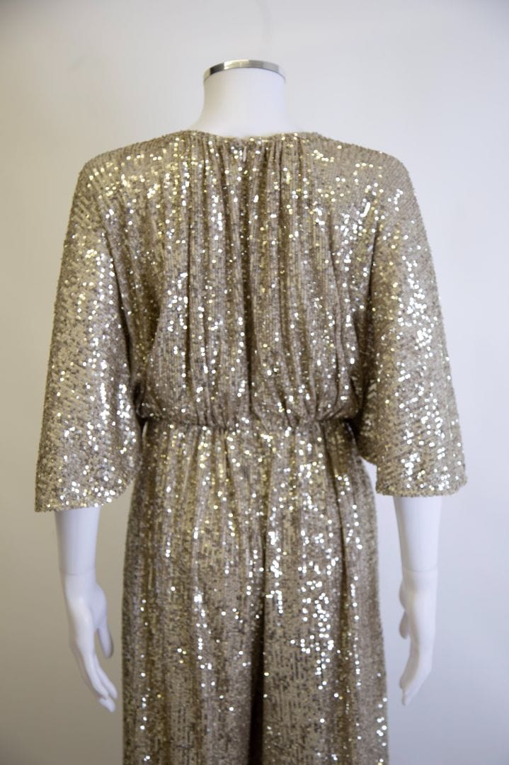 LUXURY PROMISE Pinko S/S Flared Sleeve Sequin Jumpsuit Gold 8