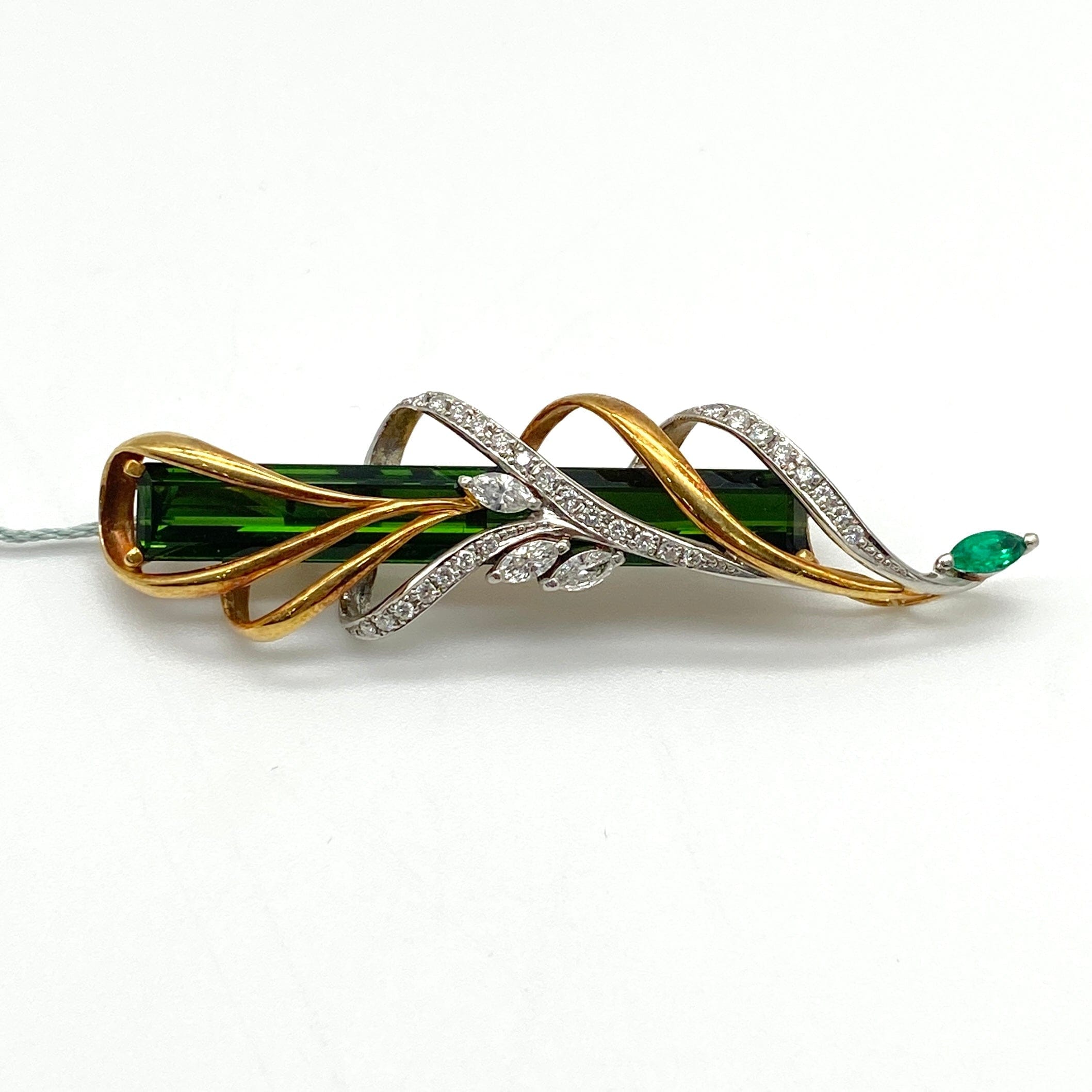 LUXURY PROMISE K18/Pt900 Green Tolmarine Pen Brooch GT14.86 E0.27 D0.79 13.7 GRJ 51886
