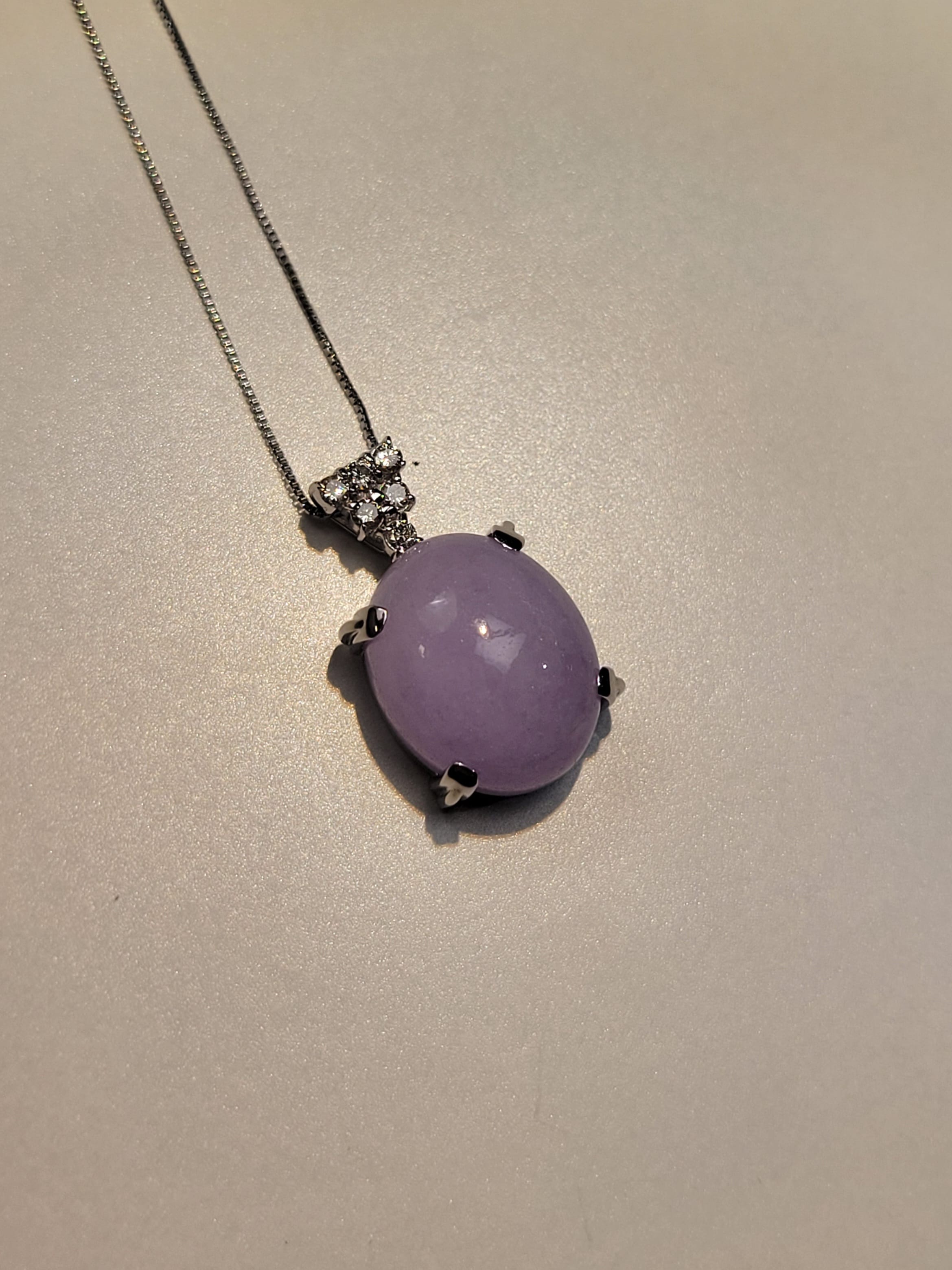 Luxury Promise Lavander Jade Necklace in 18K / J13.84ct / D0.15ct (43cm) 4746 JJC0569