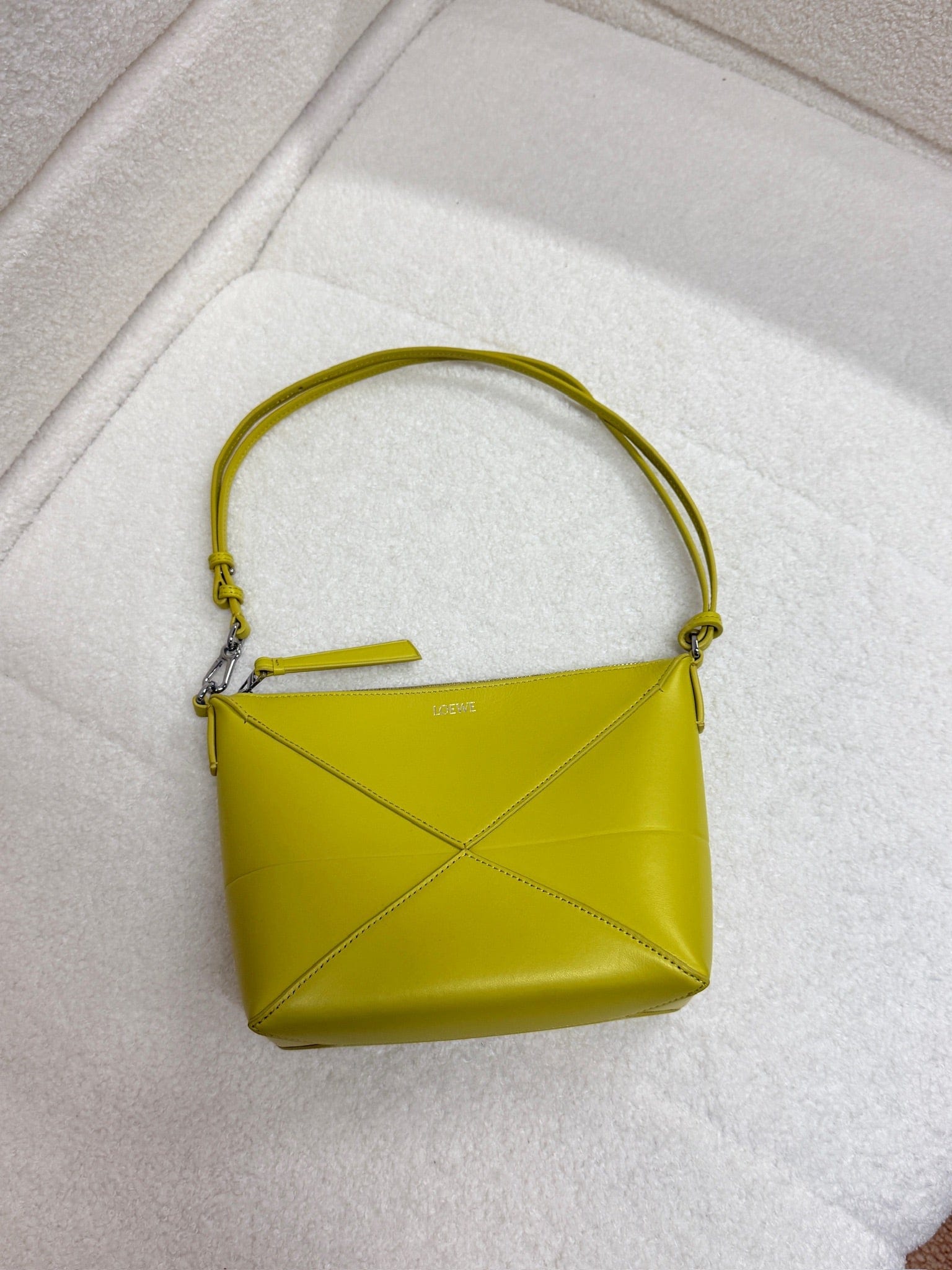 LUXURY PROMISE LOEWE Paula's Ibiza Puzzle Fold Leather Pouch - Vibrant Yellow