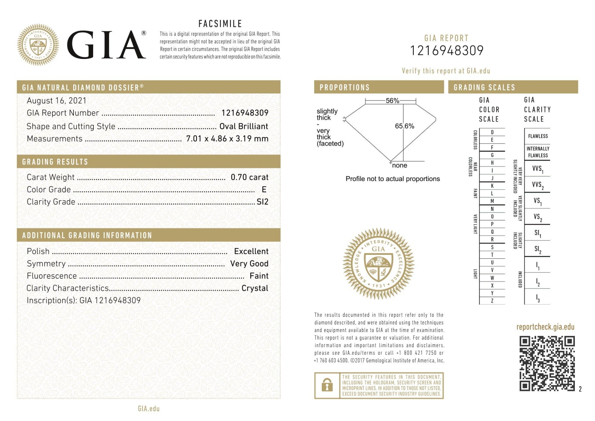 Luxury Promise GIA Certified 0.70 Ct Oval cut E SI2 Loose Diamond
