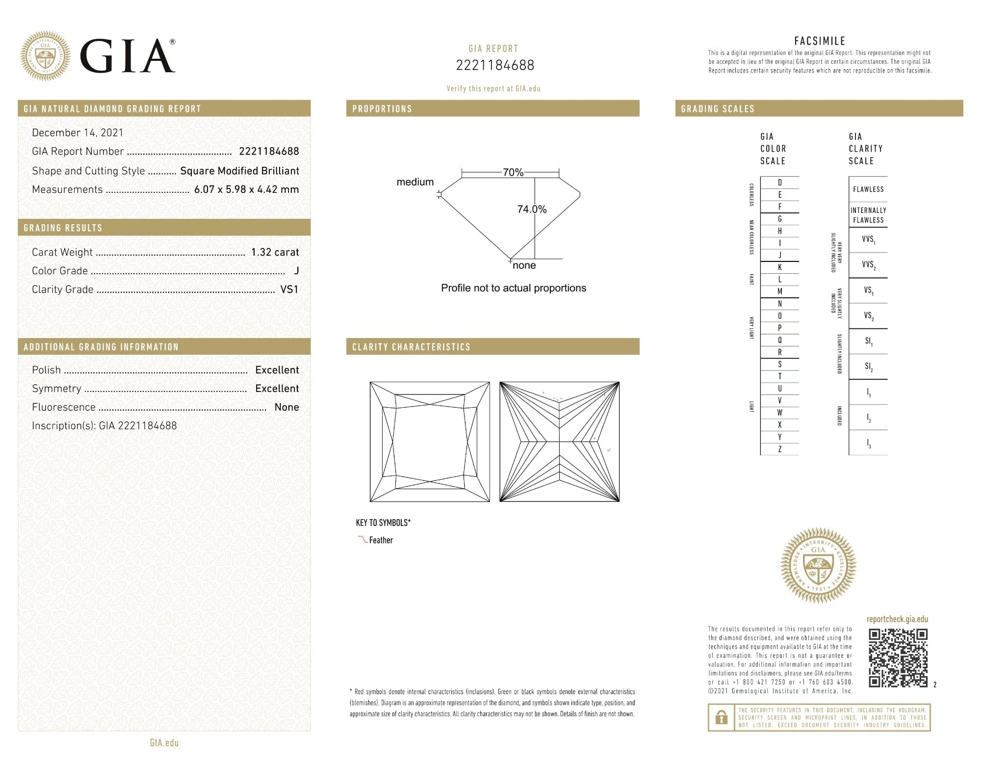 Luxury Promise GIA Certified 1.32 Ct Princess cut J VS1 Loose Diamond