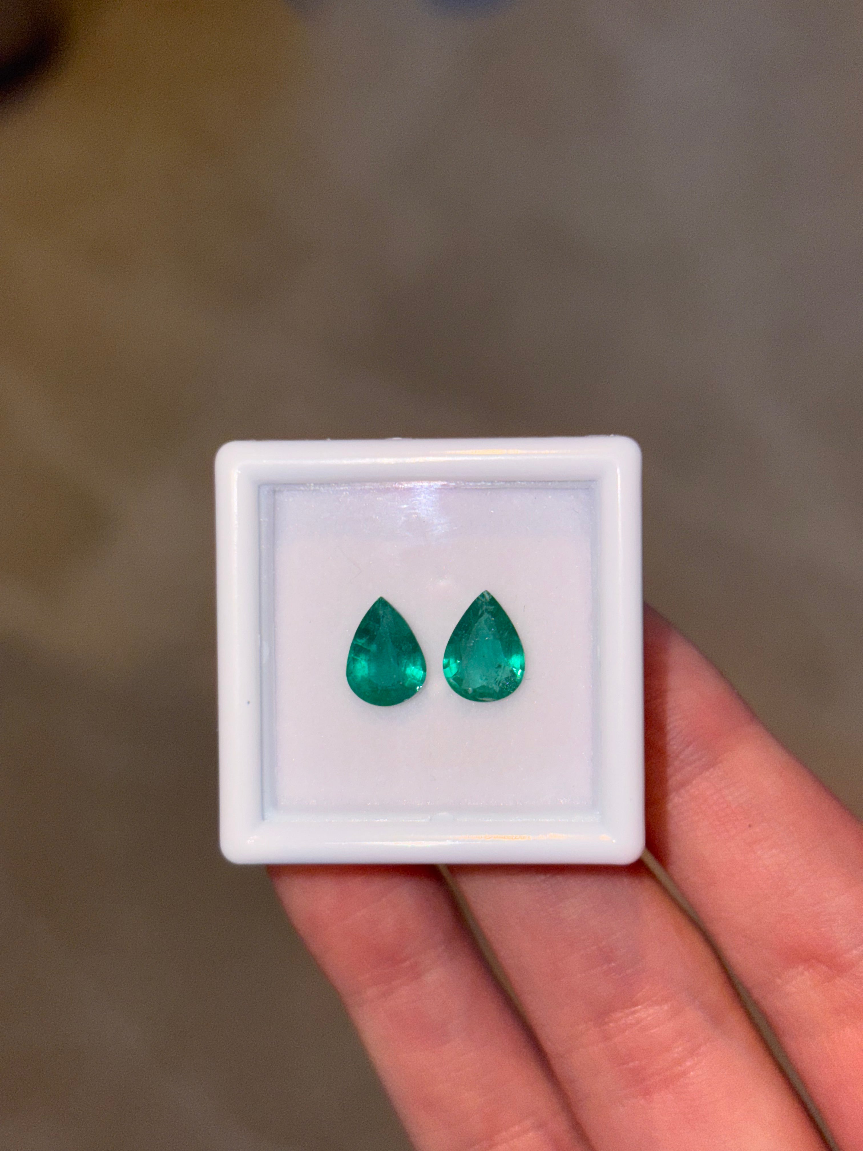 Luxury Promise 1.81ct Emerald Pear PAIR  THAIC1469