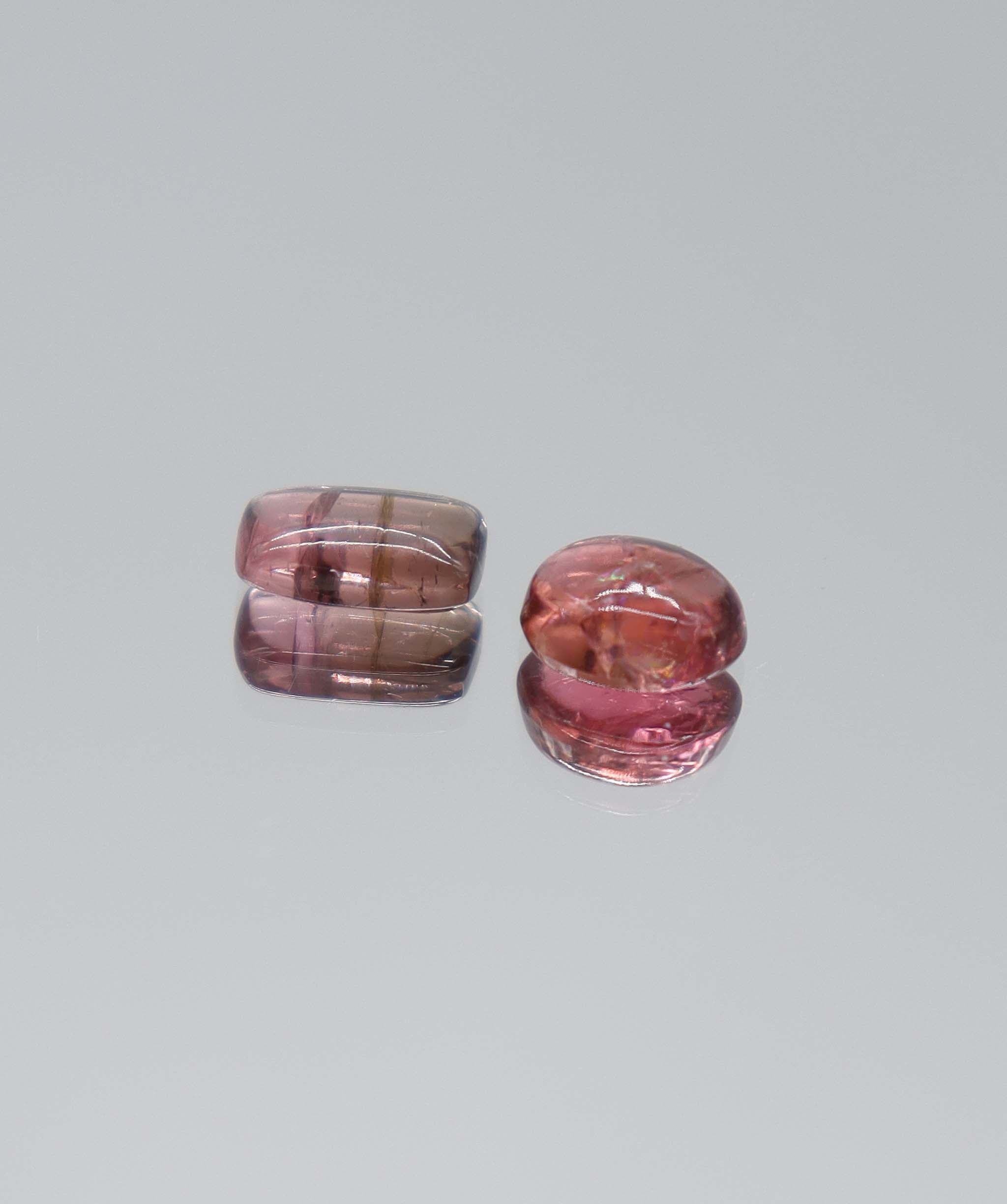 Luxury Promise 2.15ct Tourmaline Cabochon Cushion&Oval Bi color & Pink DXBCS5904
