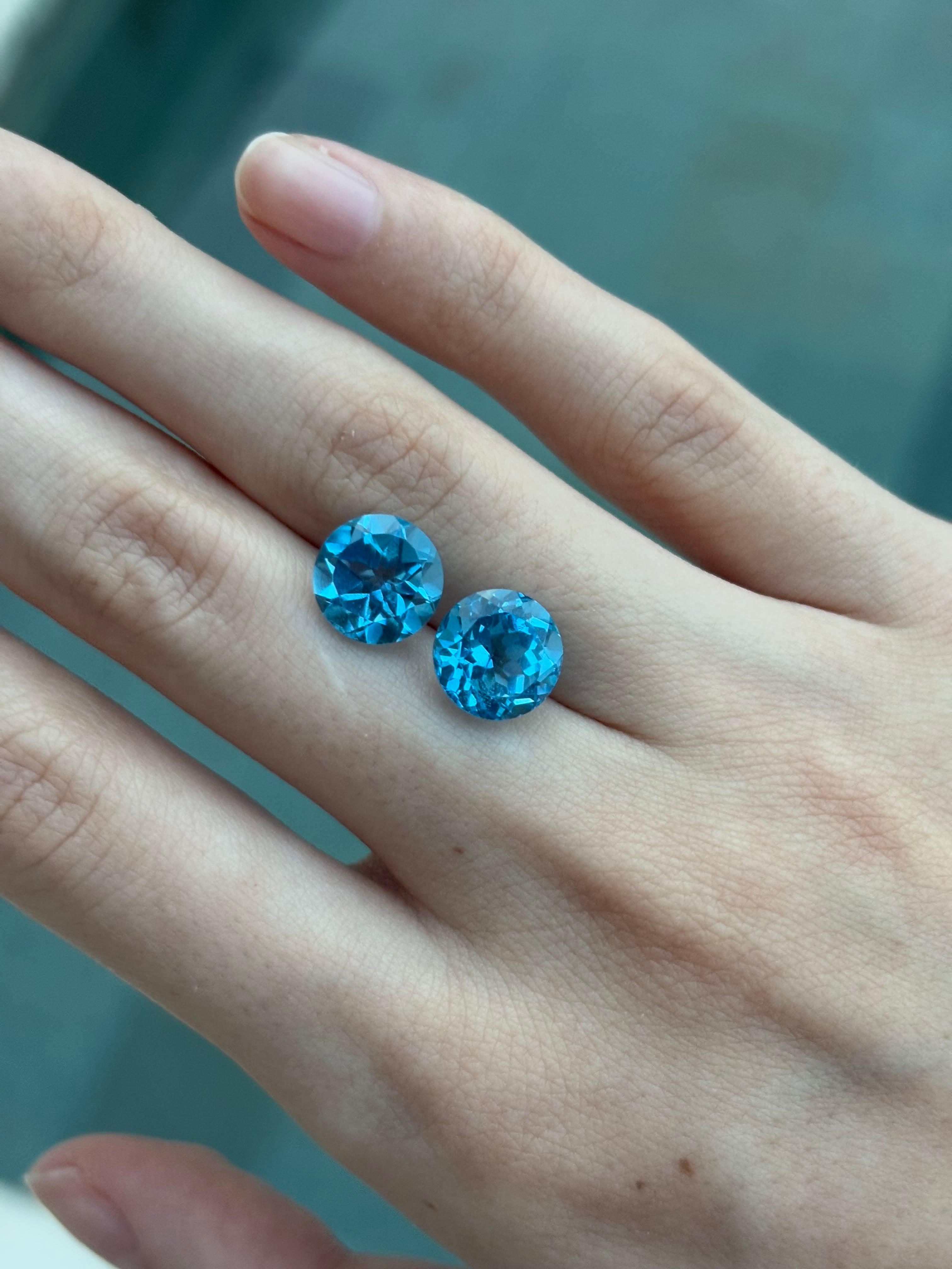 Luxury Promise 6.32CT Swiss Blue Topaz Round PAIR DXBCS5136