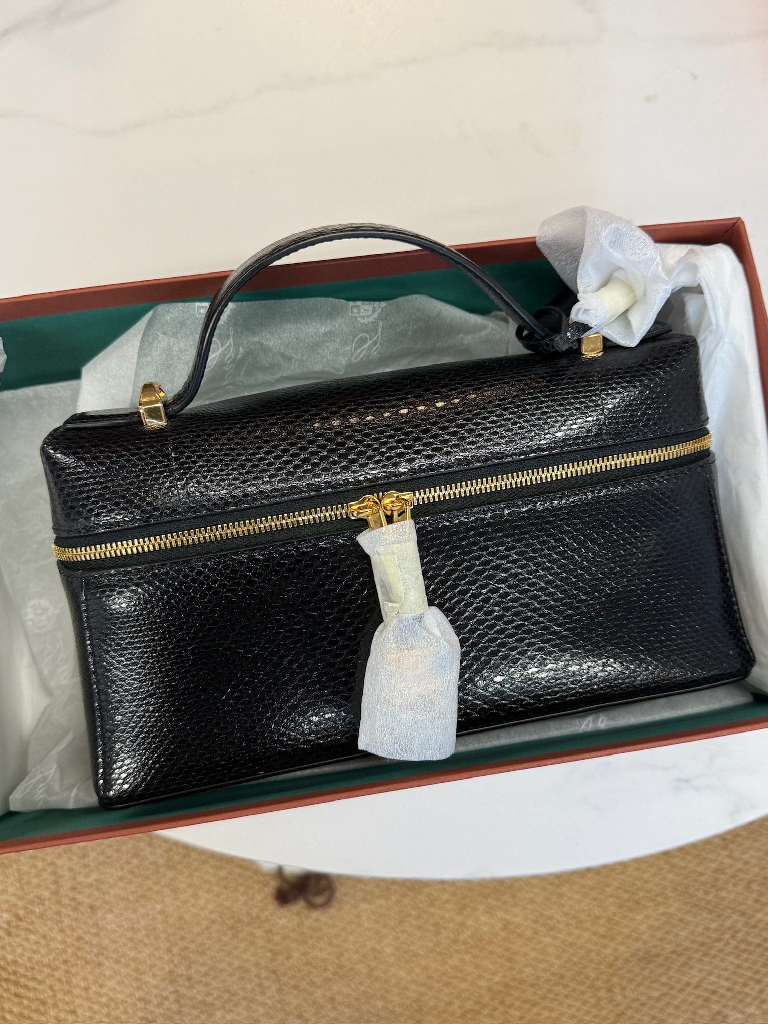 Luxury Promise Loro Piana Water Snake Leather Bag L23 Black – Brand New Full Set